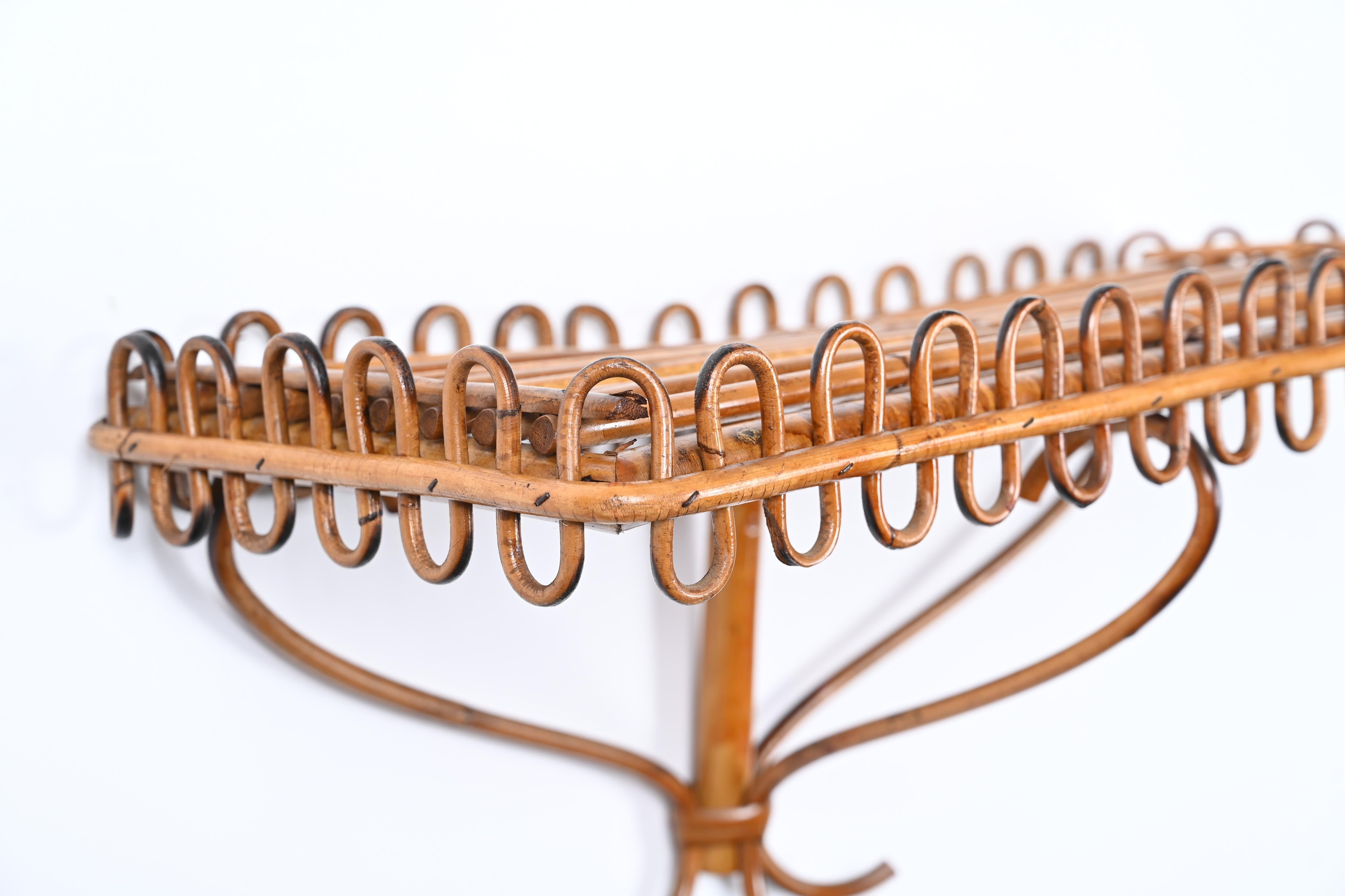 Hand-Woven Midcentury Rattan and Bamboo Wall Shelf or Console, Franco Albini, Italy, 1960s For Sale