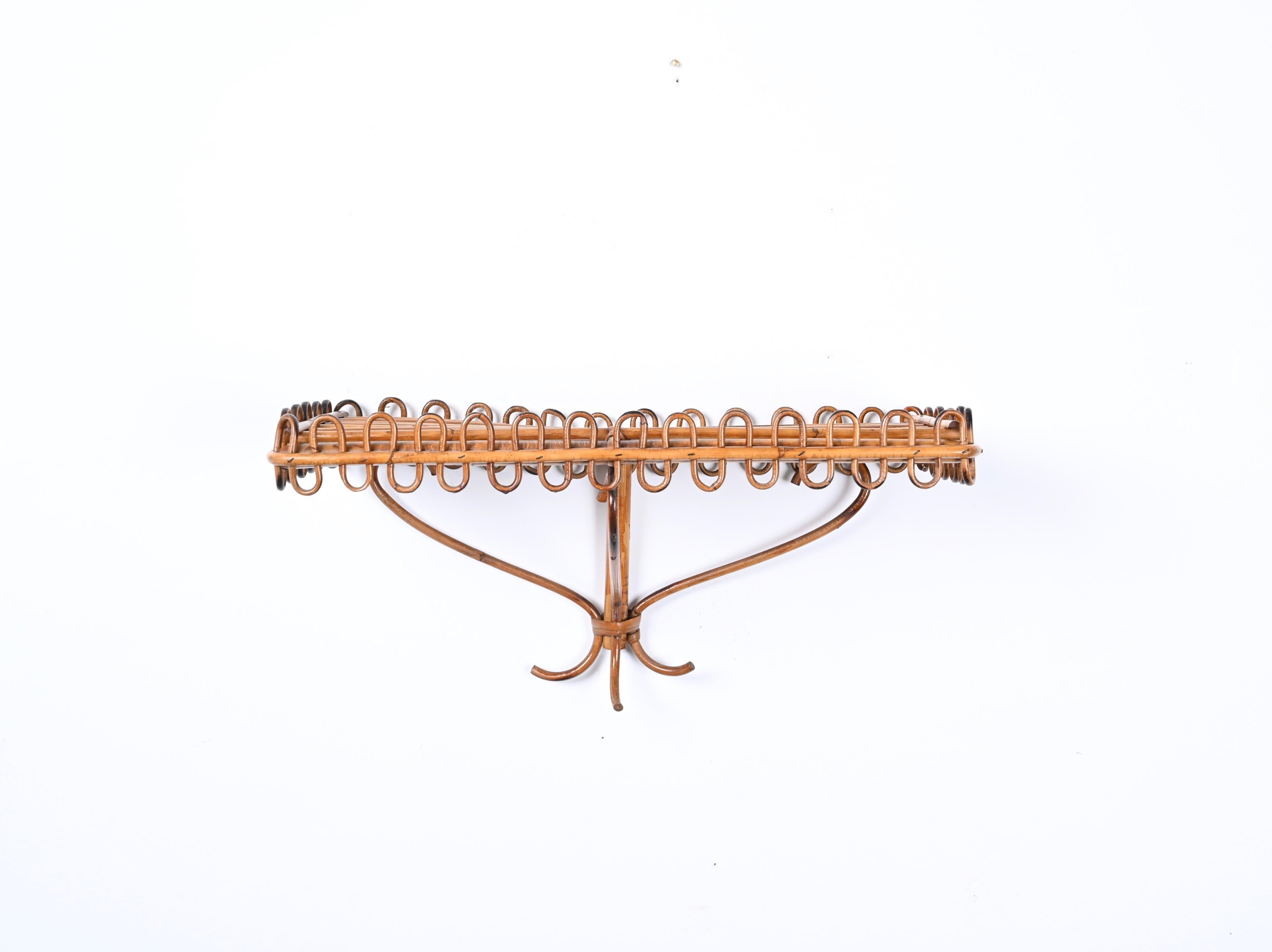 Midcentury Rattan and Bamboo Wall Shelf or Console, Franco Albini, Italy, 1960s In Good Condition For Sale In Roma, IT