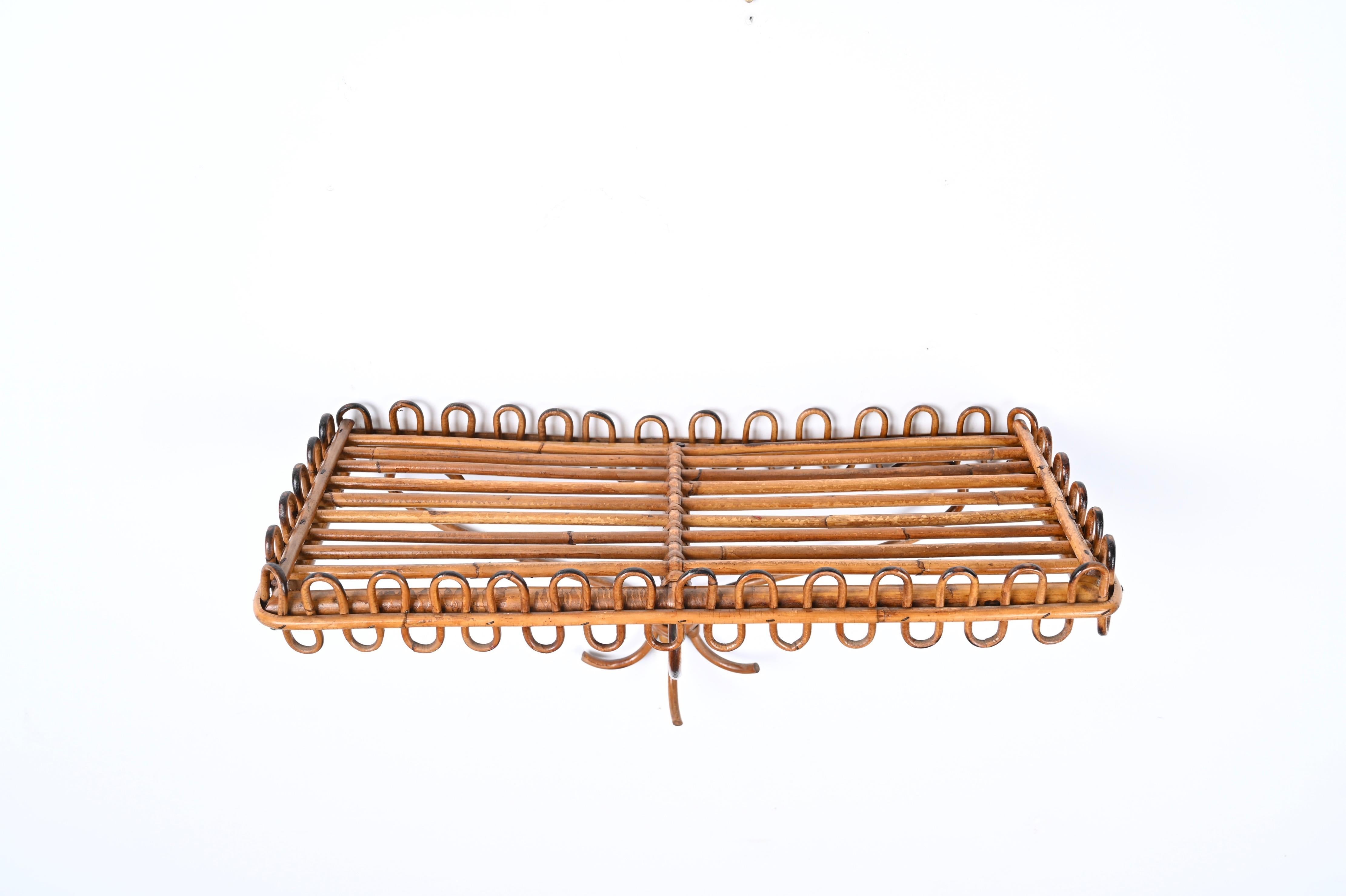 20th Century Midcentury Rattan and Bamboo Wall Shelf or Console, Franco Albini, Italy, 1960s For Sale