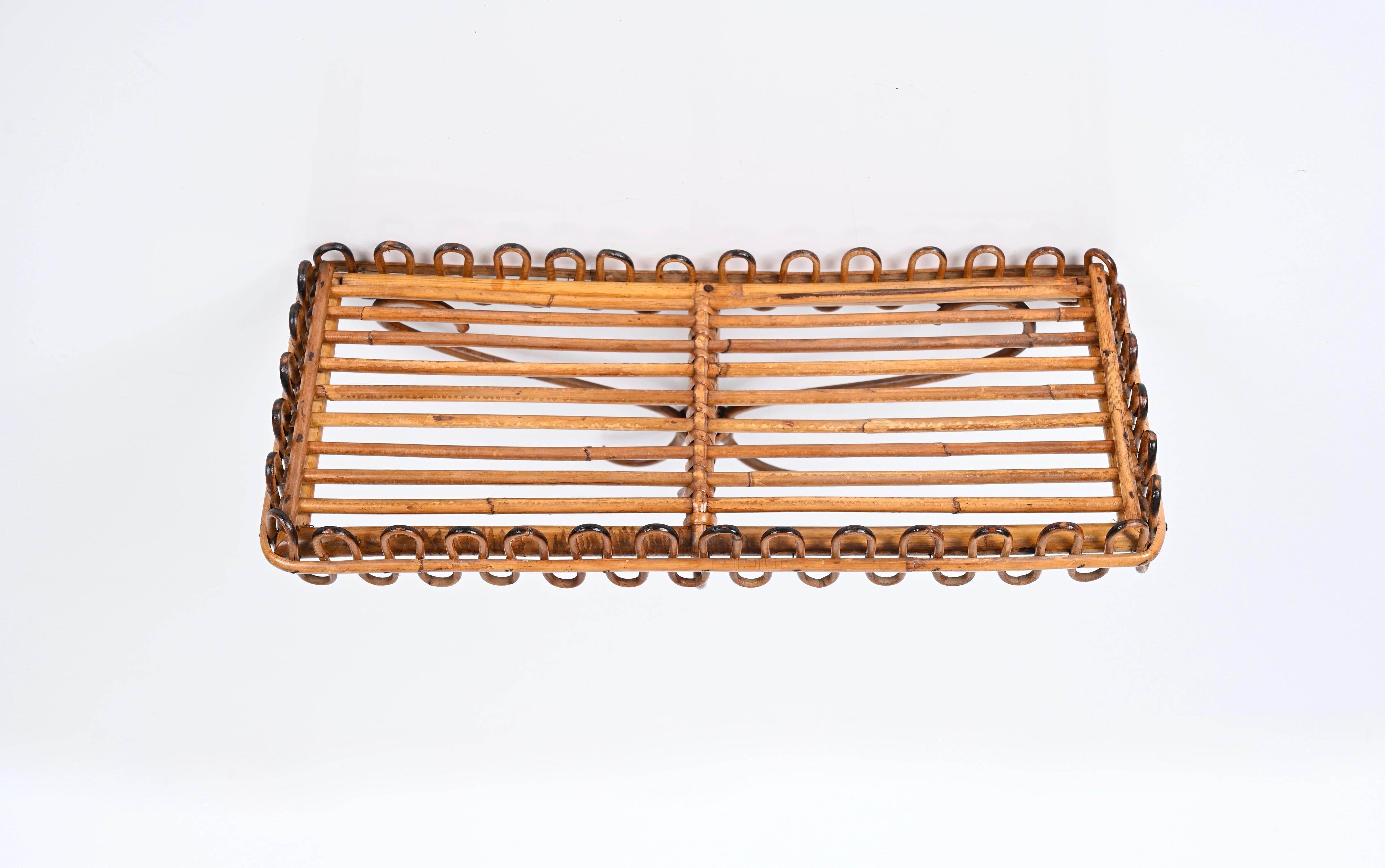 Midcentury Rattan and Bamboo Wall Shelf or Console, Franco Albini, Italy, 1960s For Sale 1