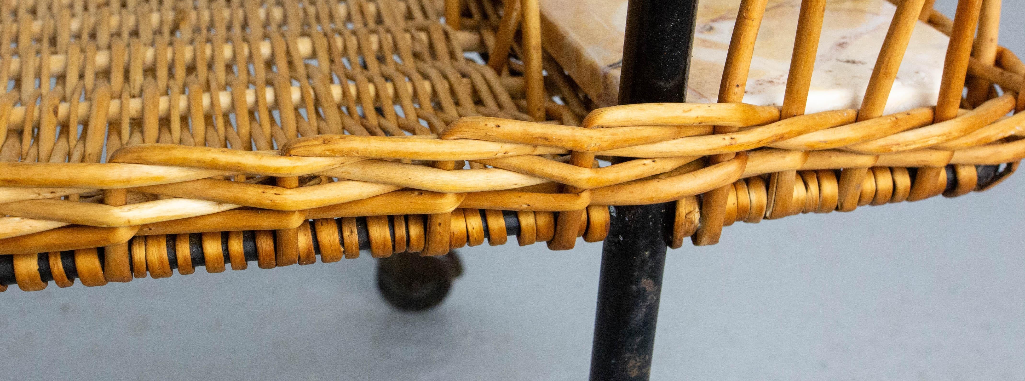 Midcentury Rattan and Black Metal Raoul Guys Trolley Bar Cart, circa 1950 For Sale 11