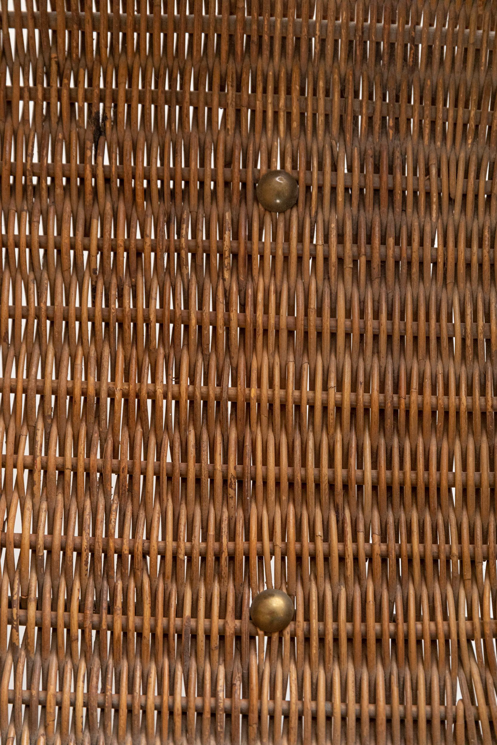 Brass Midcentury rattan and brass basket attributed to Bonacina, Italy 1950 