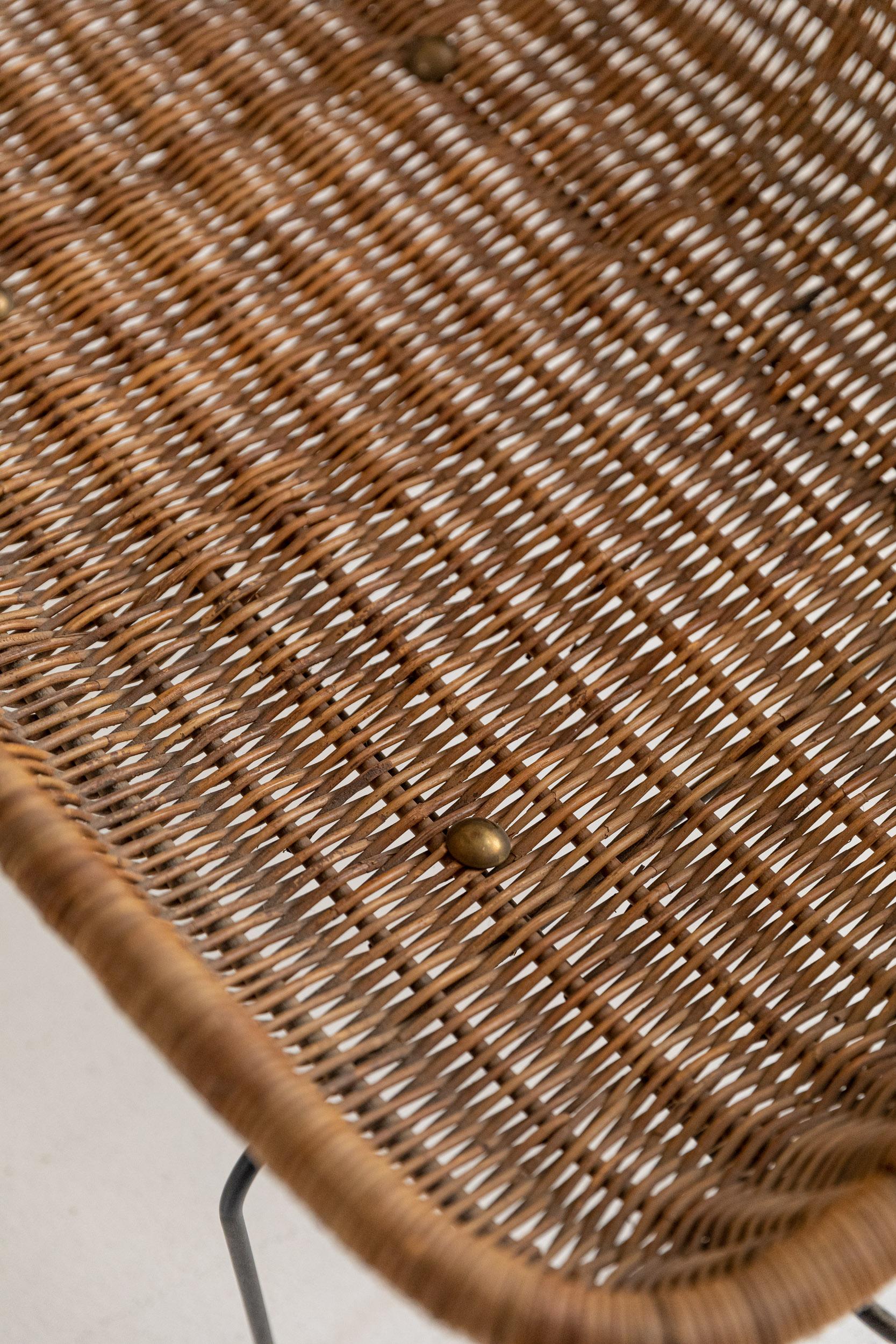 Midcentury rattan and brass basket attributed to Bonacina, Italy 1950  1