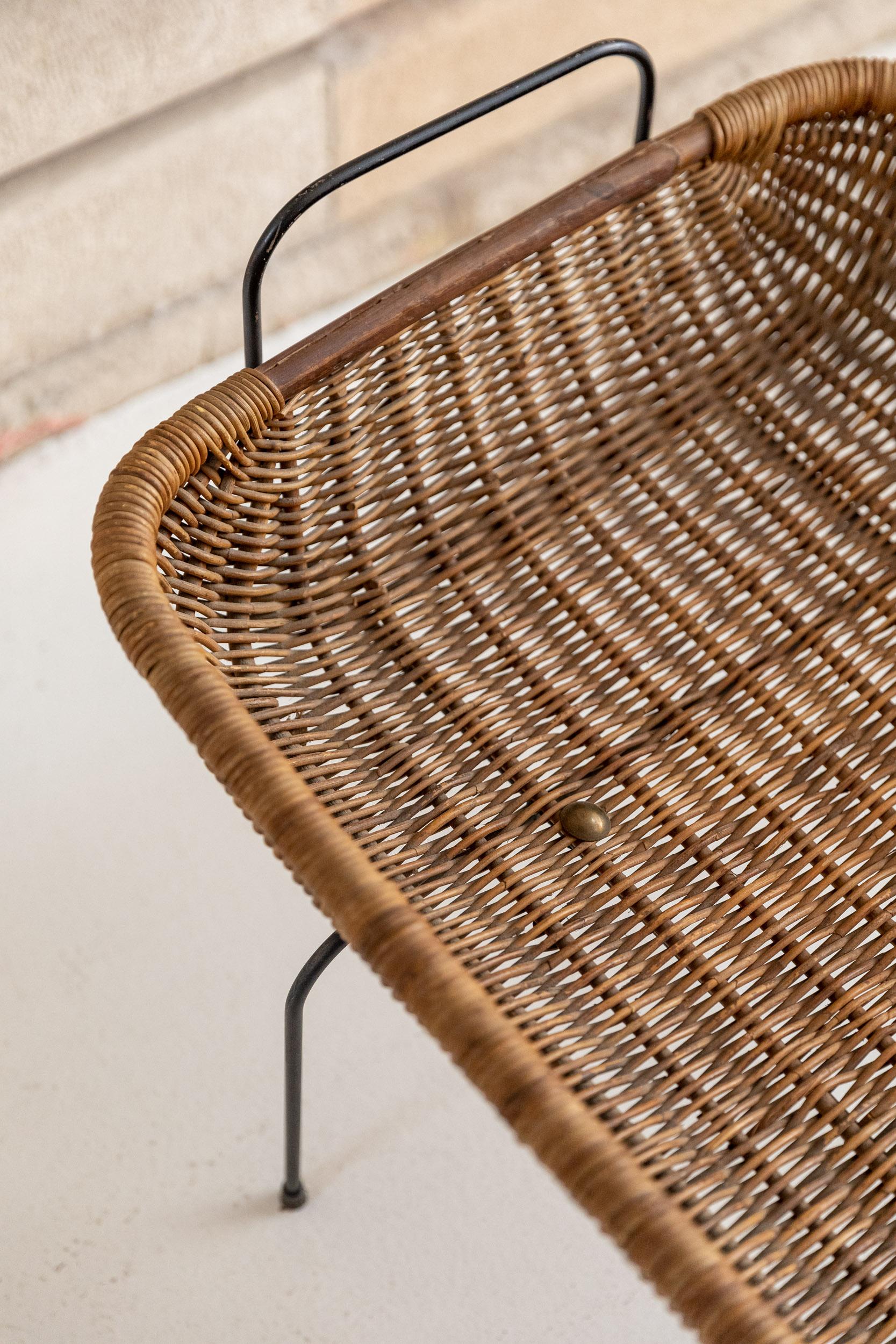 Midcentury rattan and brass basket attributed to Bonacina, Italy 1950  2