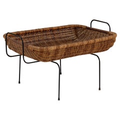 Midcentury rattan and brass basket attributed to Bonacina, Italy 1950