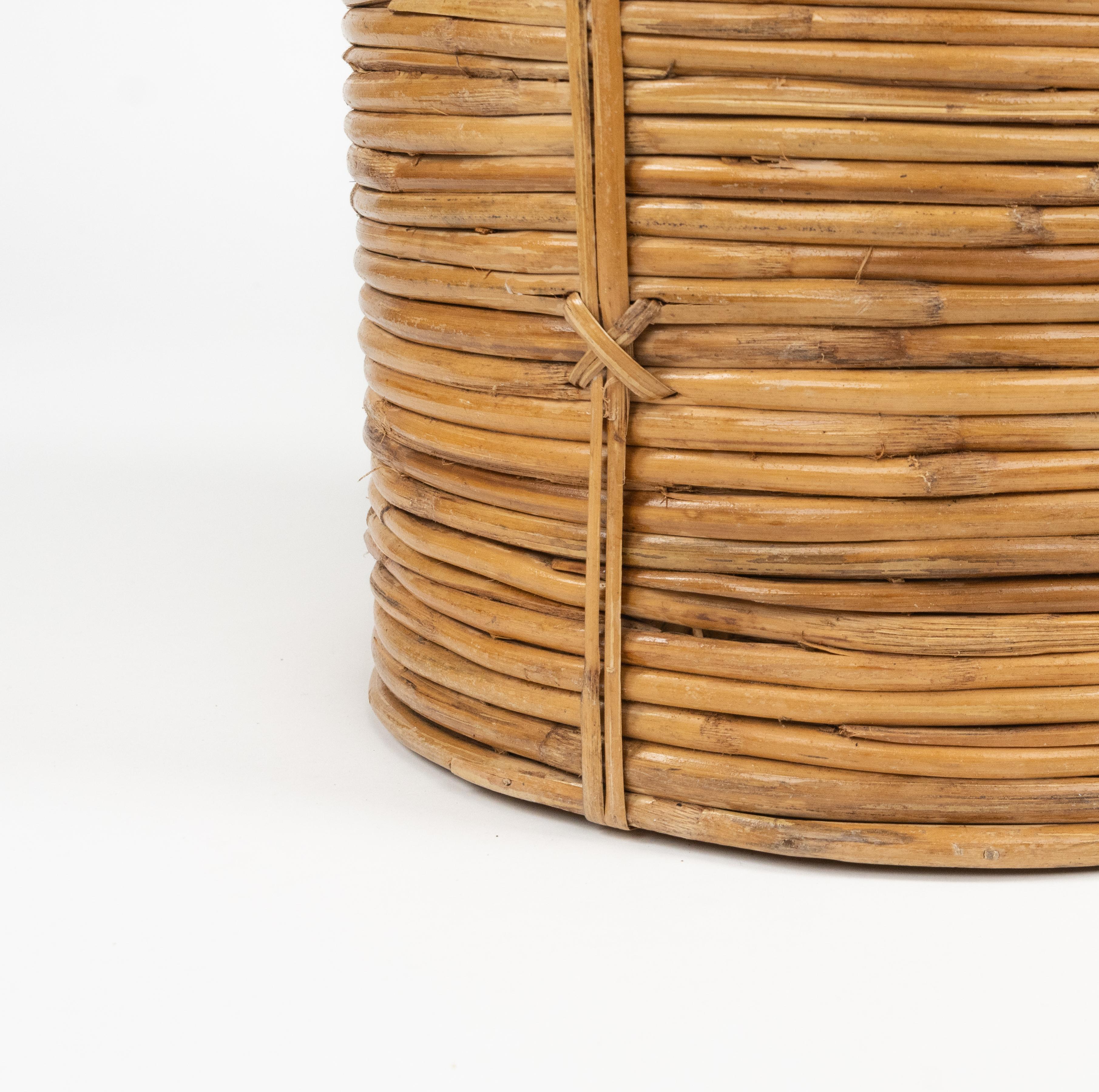 Midcentury Rattan and Brass Basket or Planter Vivai Del Sud Style, Italy 1970s 5