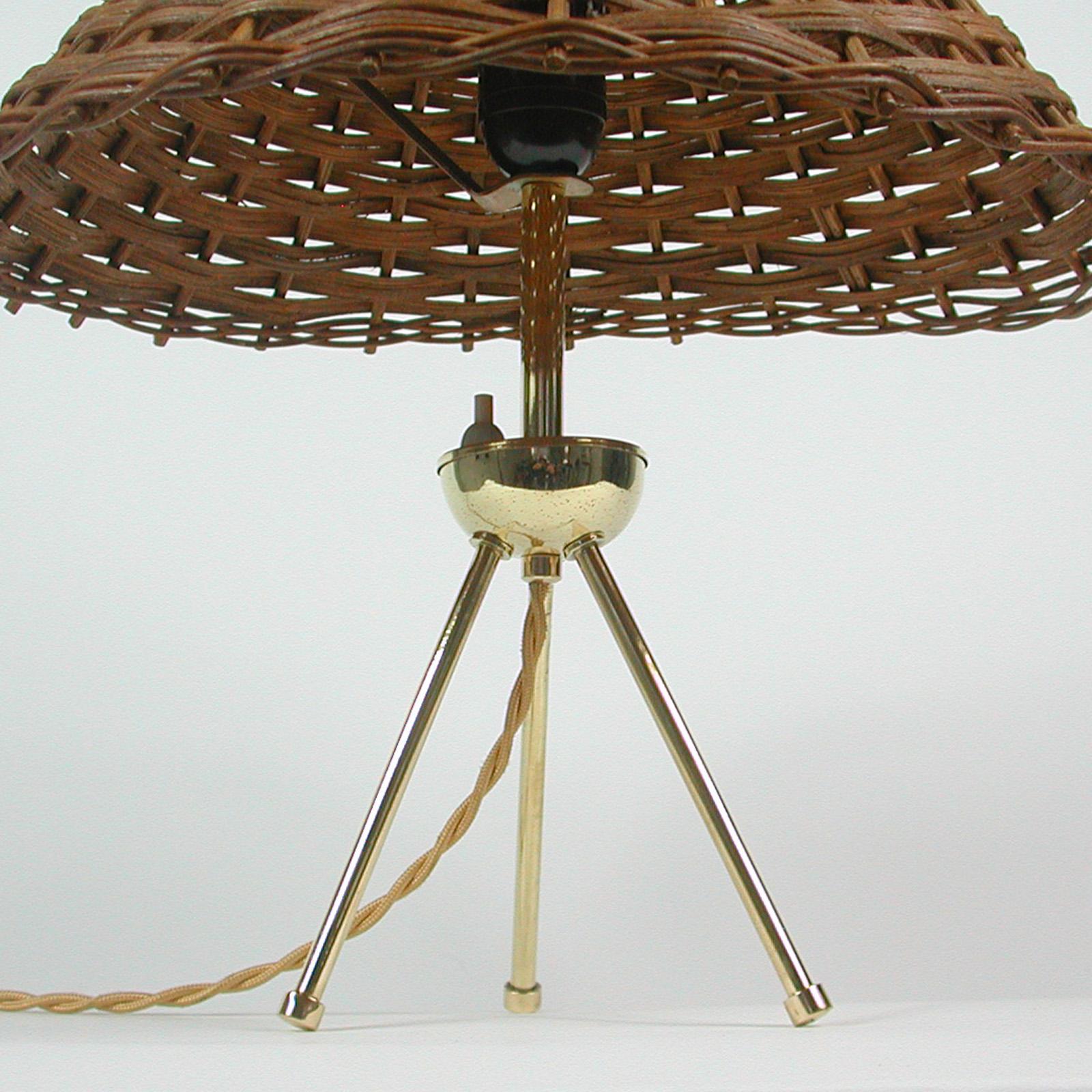 Midcentury Rattan and Brass Table Lamp, Germany 1950s 5