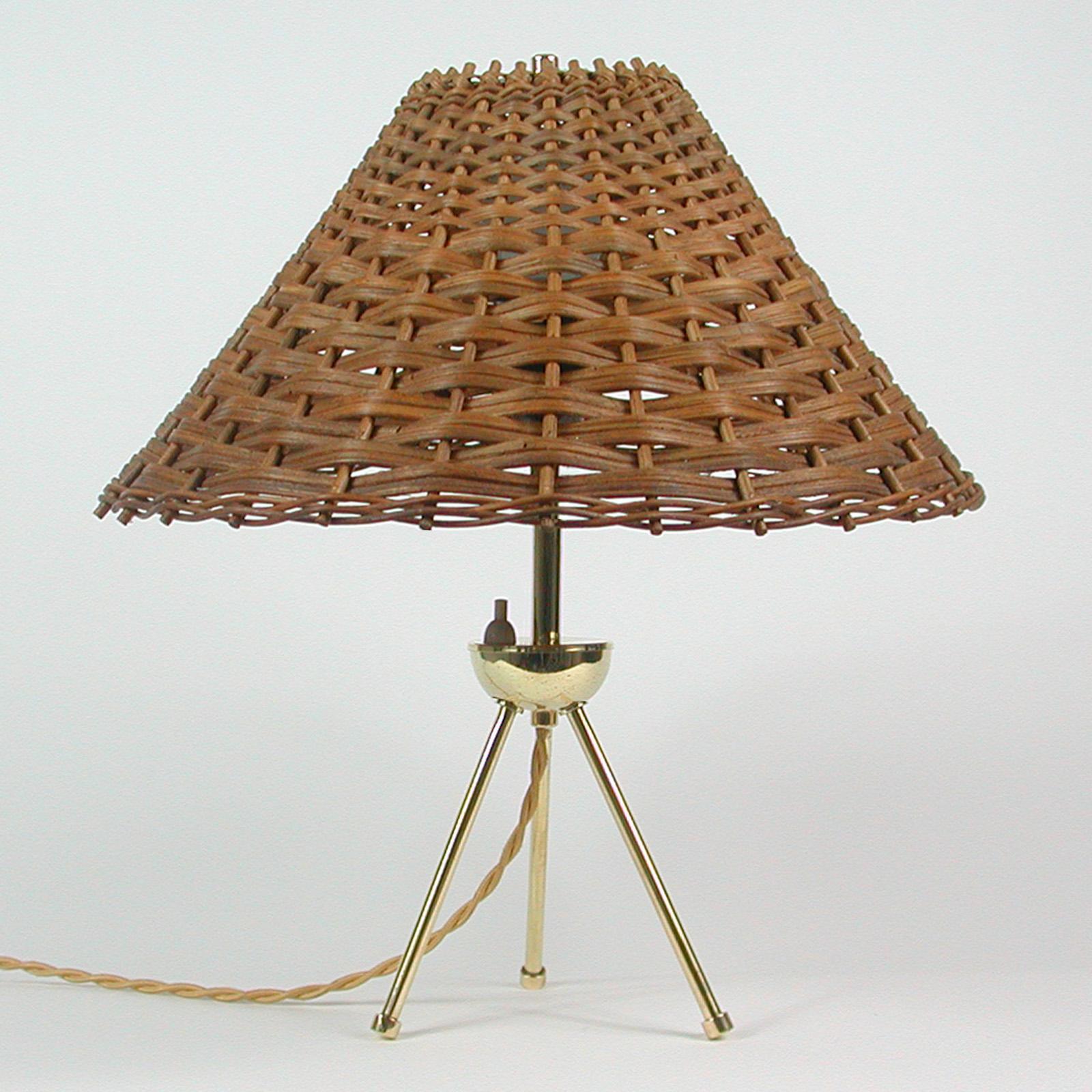 Midcentury Rattan and Brass Table Lamp, Germany 1950s 13