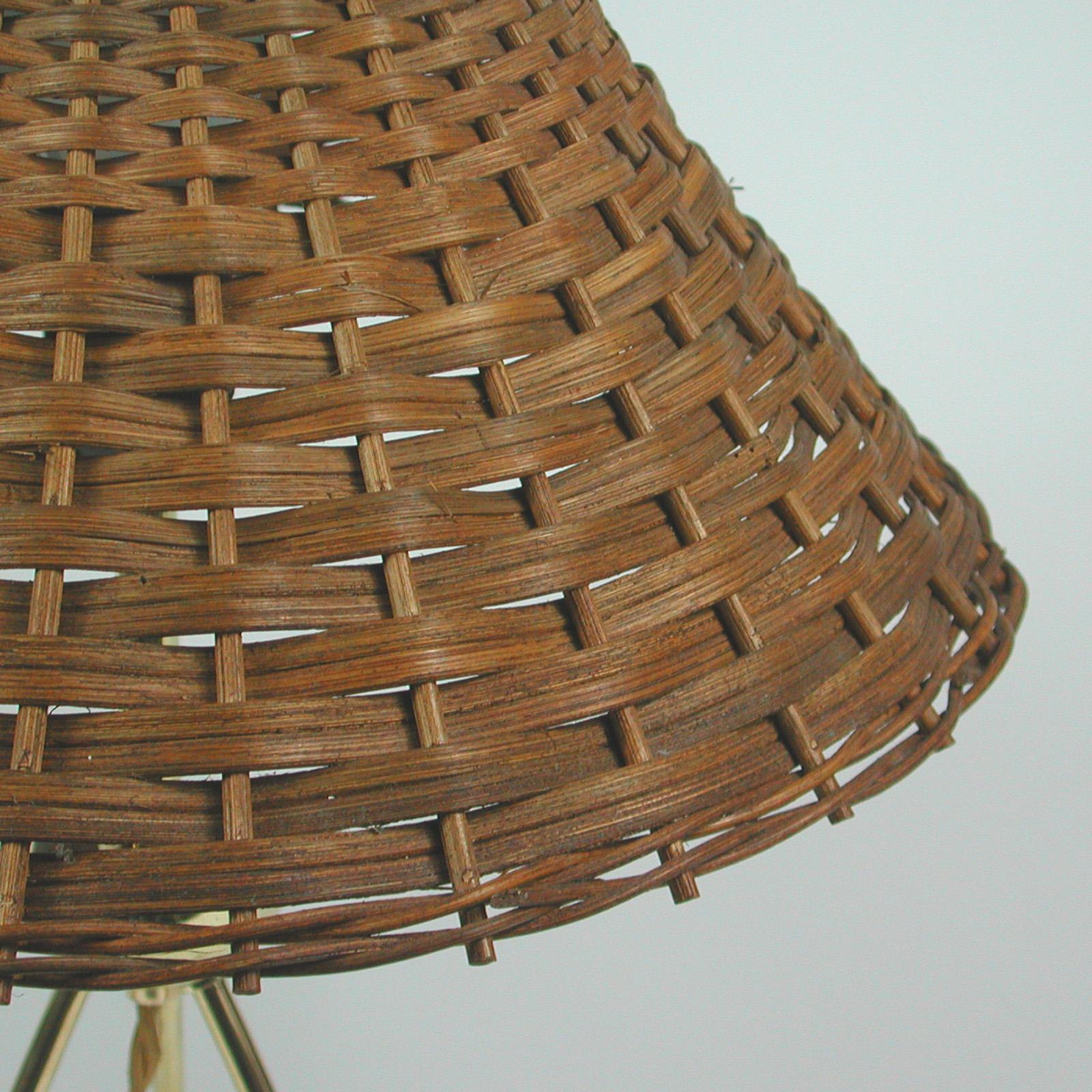 Midcentury Rattan and Brass Table Lamp, Germany 1950s 1