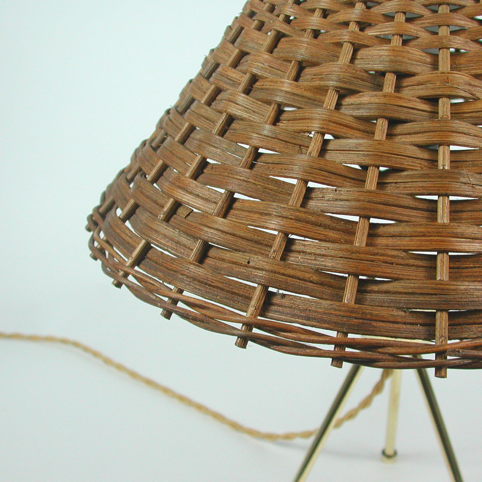 Midcentury Rattan and Brass Table Lamp, Germany 1950s 2