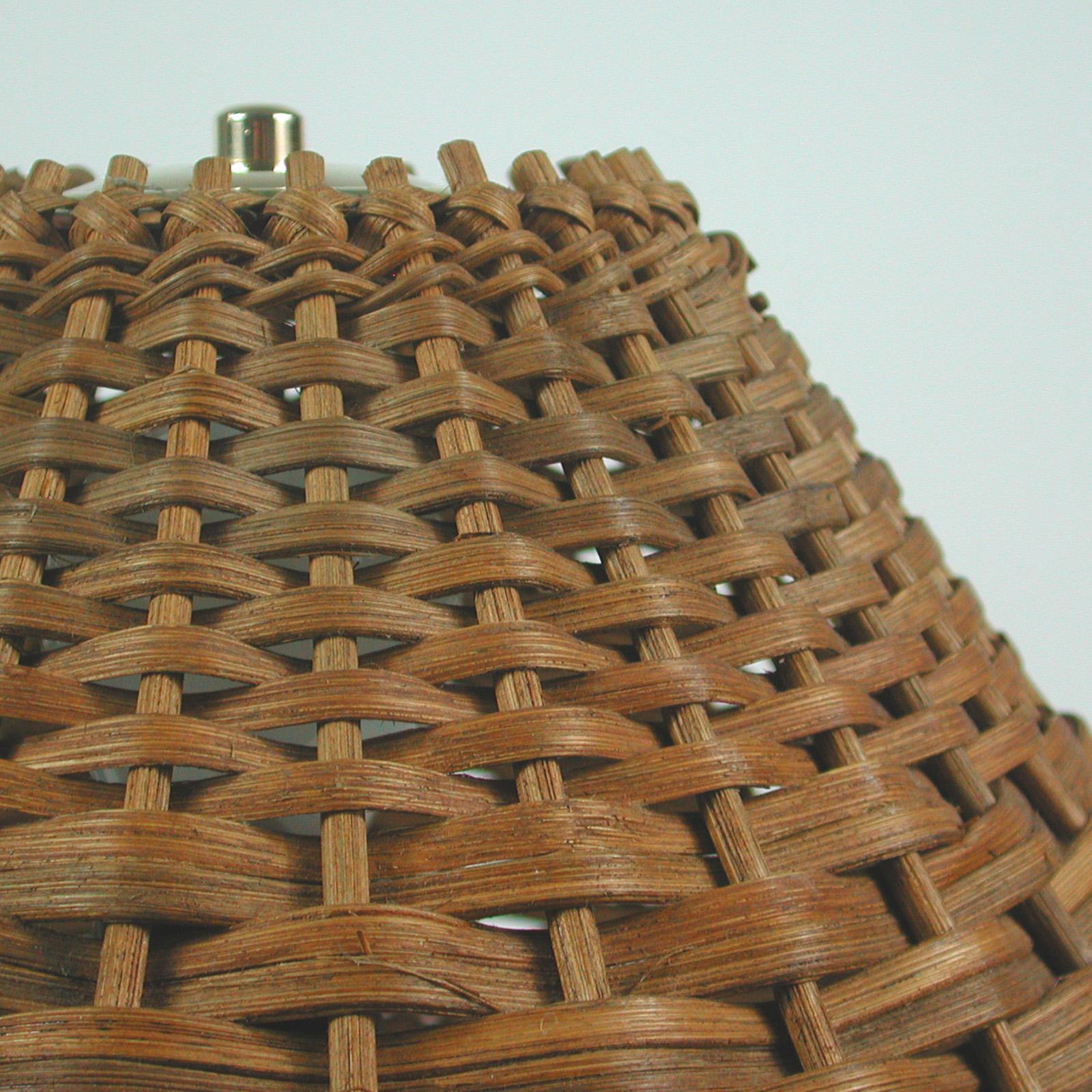 Midcentury Rattan and Brass Table Lamp, Germany 1950s 3