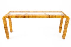 Midcentury Rattan and Glass Sofa Foyer Entry Console Table