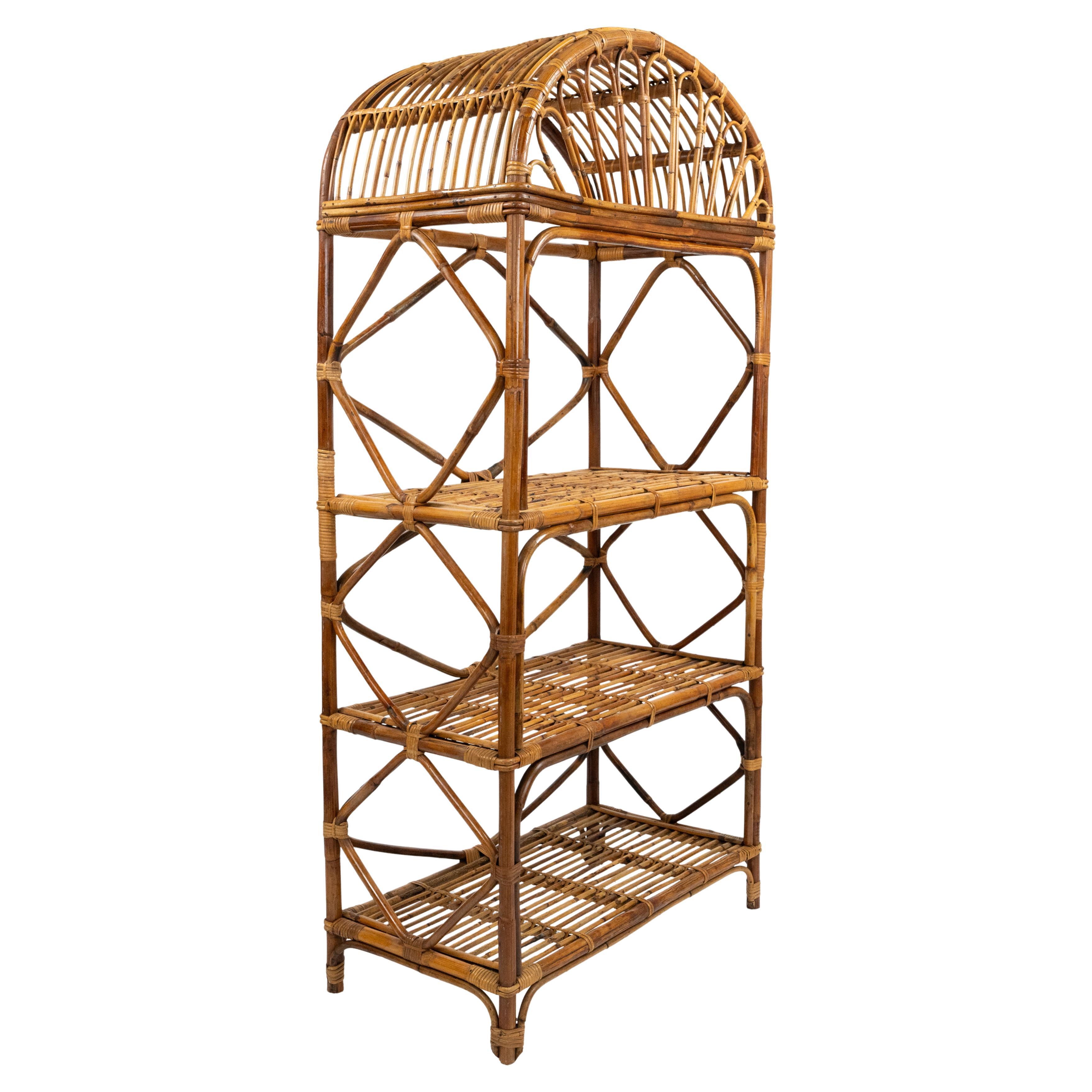 Libreria Etagere in midcentury in rattan e vimini stile Vivai del Sud, Italia 1970s in vendita 7