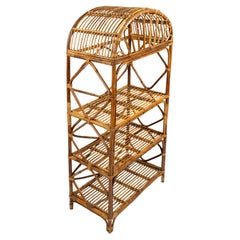 Midcentury Rattan and Wicker Bookcase Etagere Vivai del Sud Style, Italy 1970s