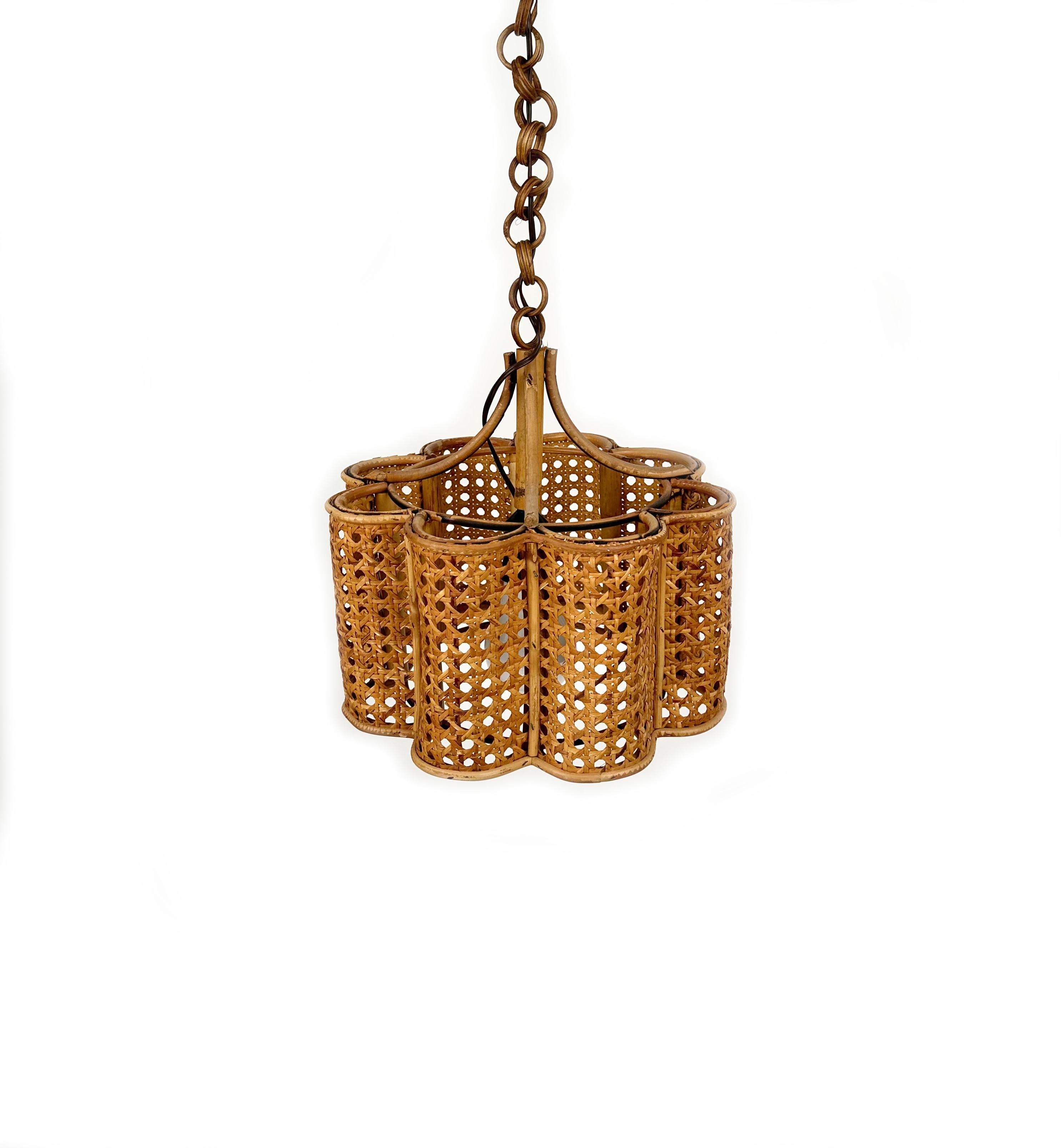 Mid-20th Century Midcentury Rattan and Wicker Chandelier, Italy 1960s