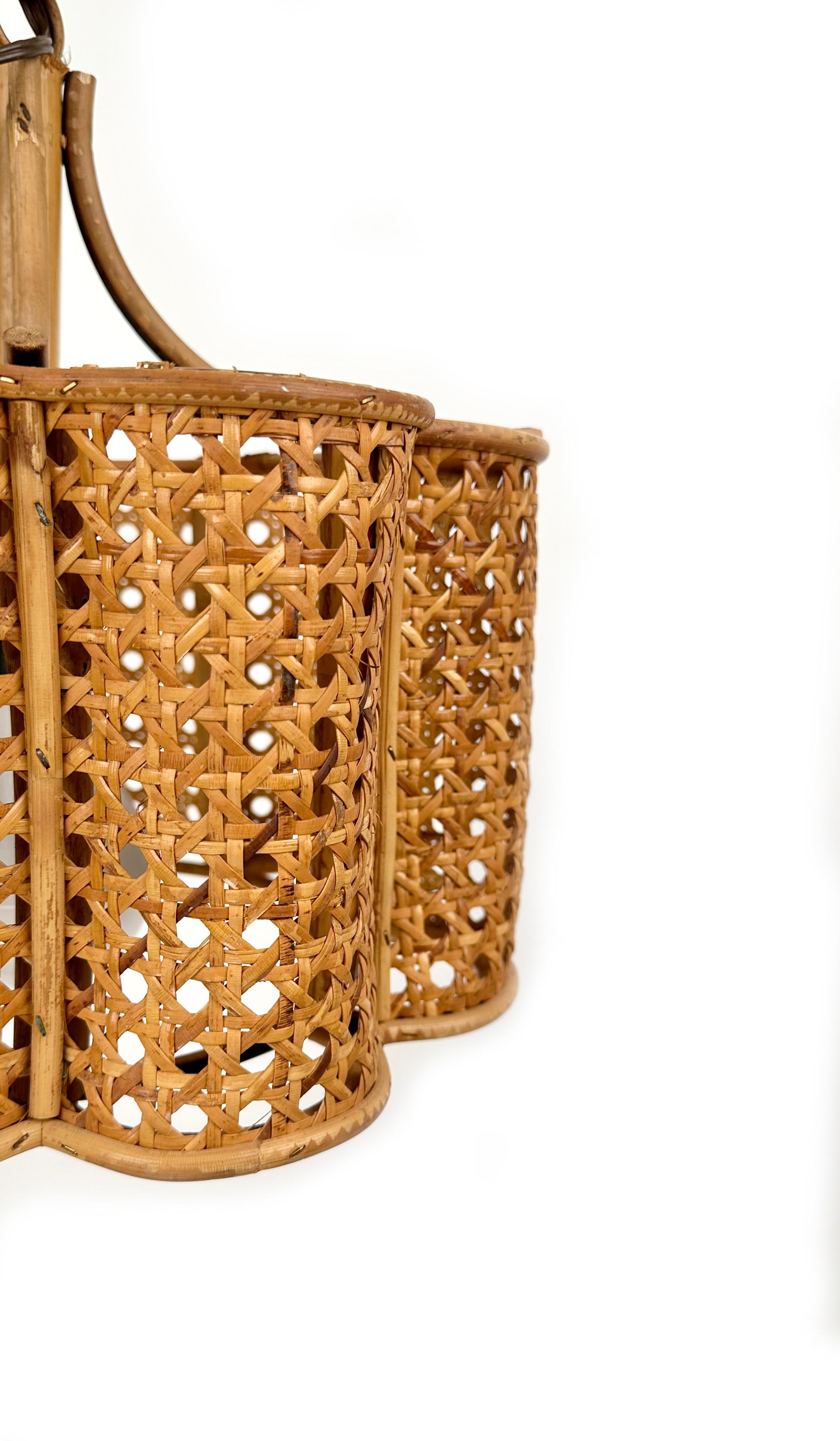 Midcentury Rattan and Wicker Chandelier, Italy 1960s 2