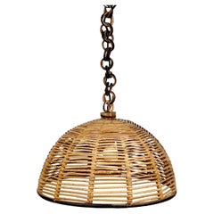 Midcentury Rattan and Wicker Chandelier, Italy 1960s