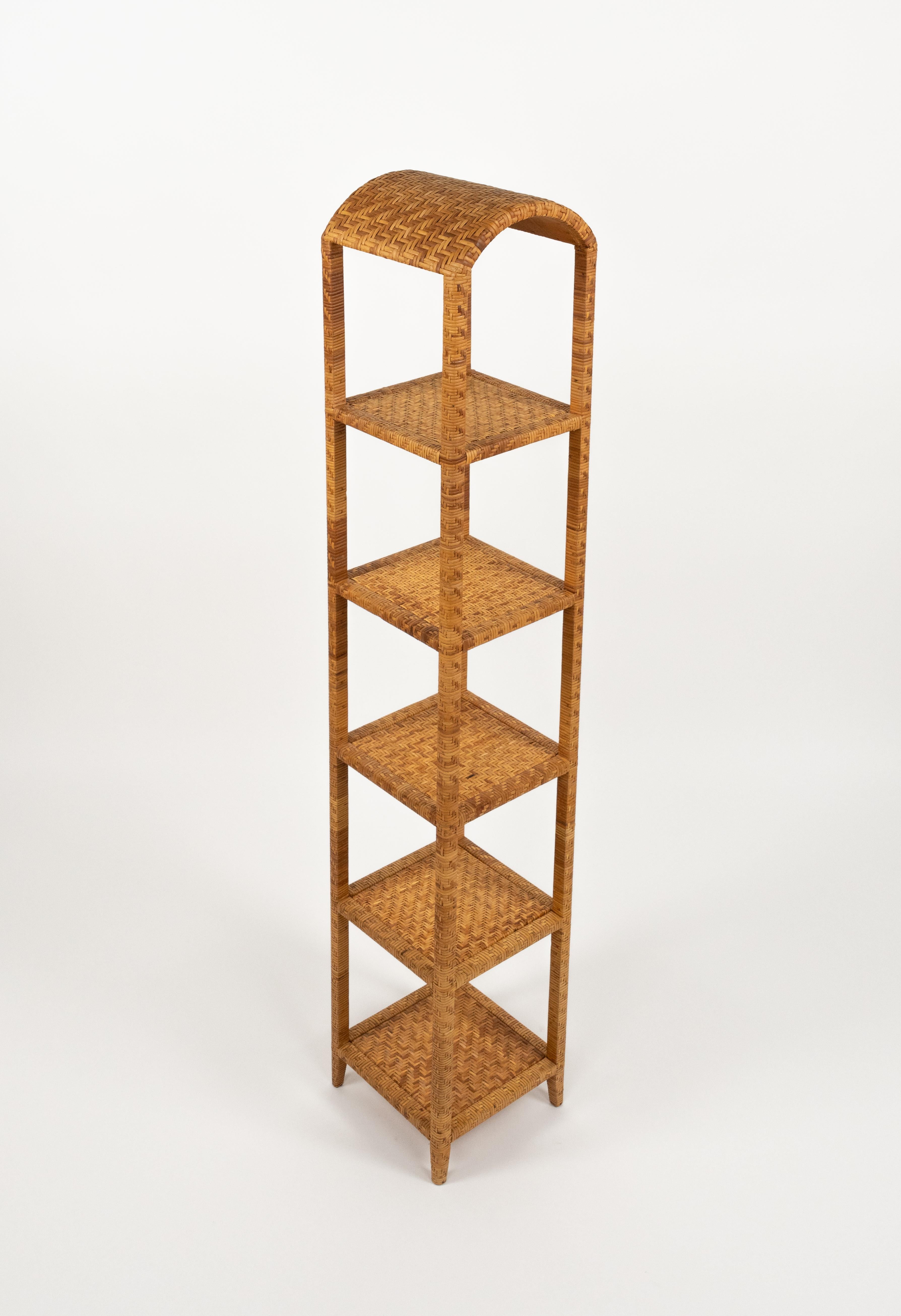 Rattan- und Korbweide Etagere Vivai del Sud-Stil aus der Mitte des Jahrhunderts, Italien 1970er Jahre im Angebot 3