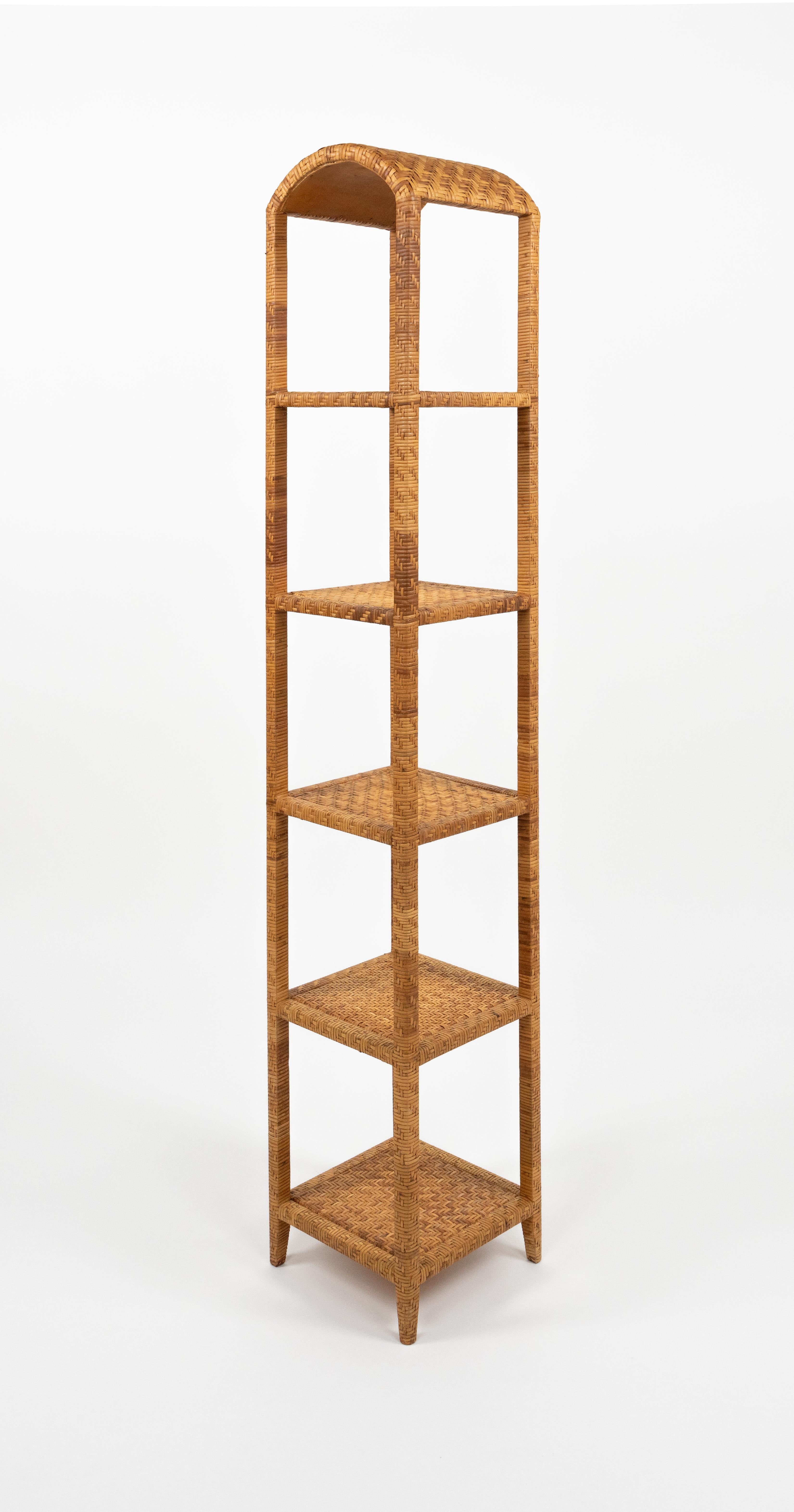 Rattan- und Korbweide Etagere Vivai del Sud-Stil aus der Mitte des Jahrhunderts, Italien 1970er Jahre im Angebot 7