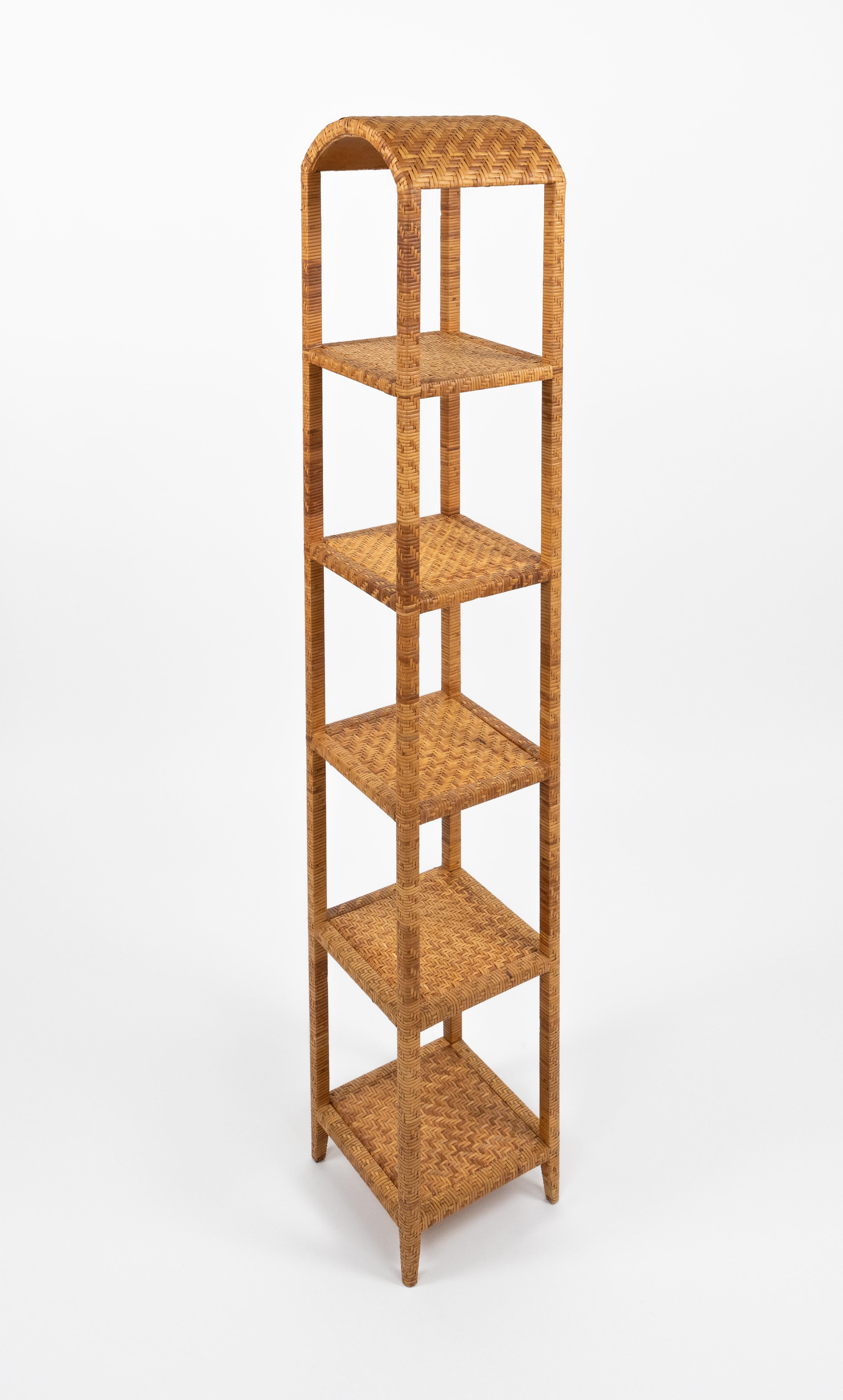 Rattan- und Korbweide Etagere Vivai del Sud-Stil aus der Mitte des Jahrhunderts, Italien 1970er Jahre im Angebot 8