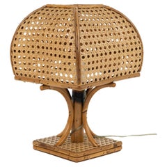 Midcentury Rattan and Wicker Table Lamp Louis Sognot Style, Italy 1960s