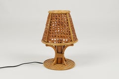 Lampe de table en rotin et osier du milieu du siècle, style Louis Sognot, Italie, vers 1970