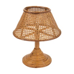 Vintage Midcentury Rattan and Wicker Table Lamp  Vivai Del Sud Style, Italy 1960s