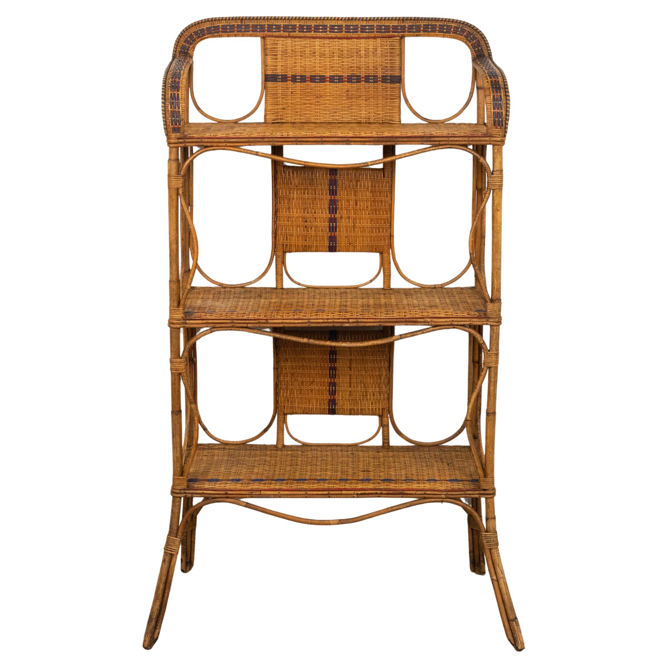 Midcentury Rattan, Bamboo and Wicker Bookcase or Etagere, Italy 1960s