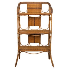 Midcentury Rattan, Bamboo and Wicker Bookcase or Etagere, Italy 1960s