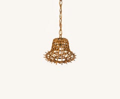 Lampadario di metà secolo in rattan e bambù "Lanterna" in stile Louis Sognot, Italia anni '60