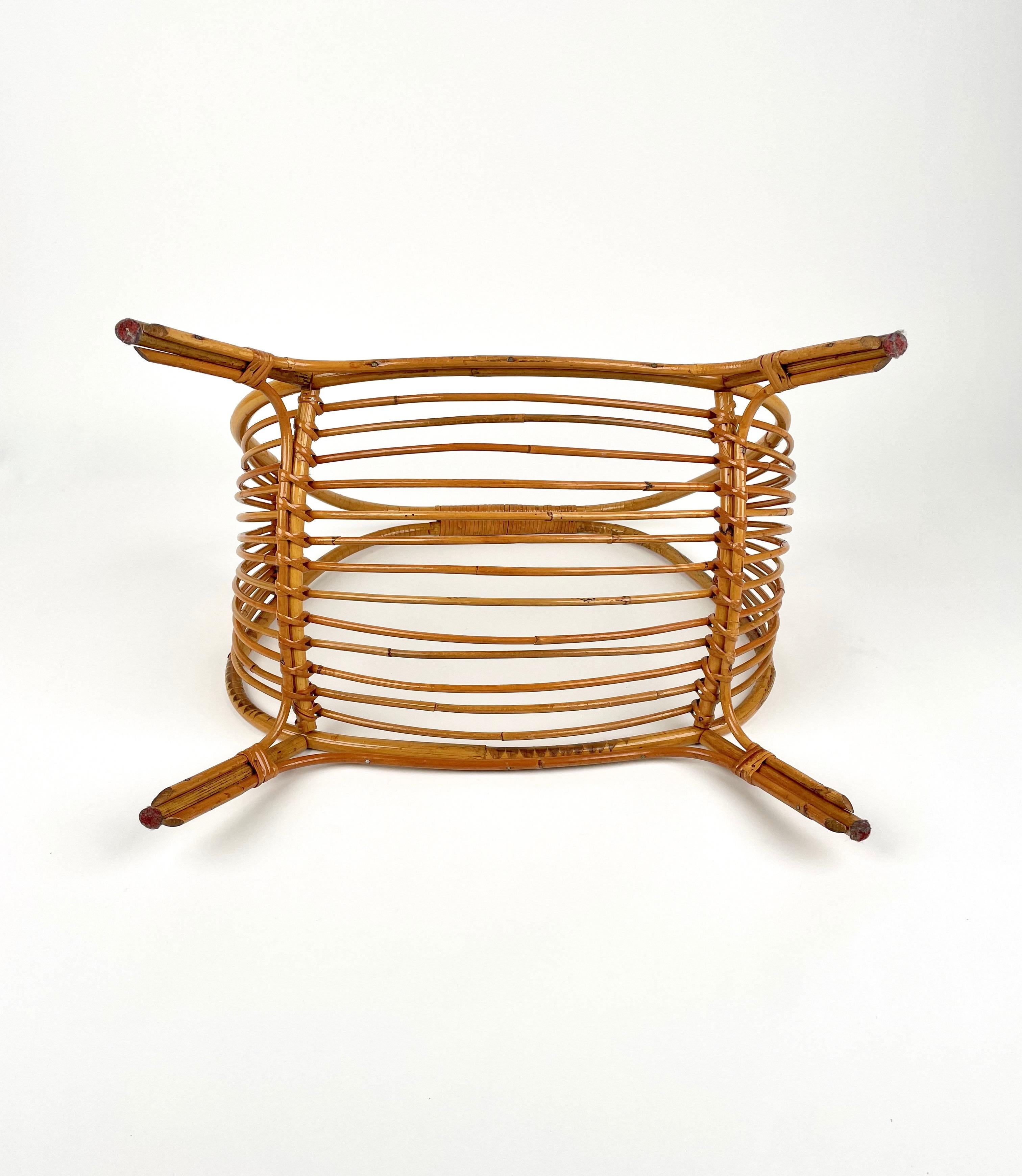 Midcentury Rattan & Bamboo Curved Magazine Rack, Italy 1960s For Sale 6