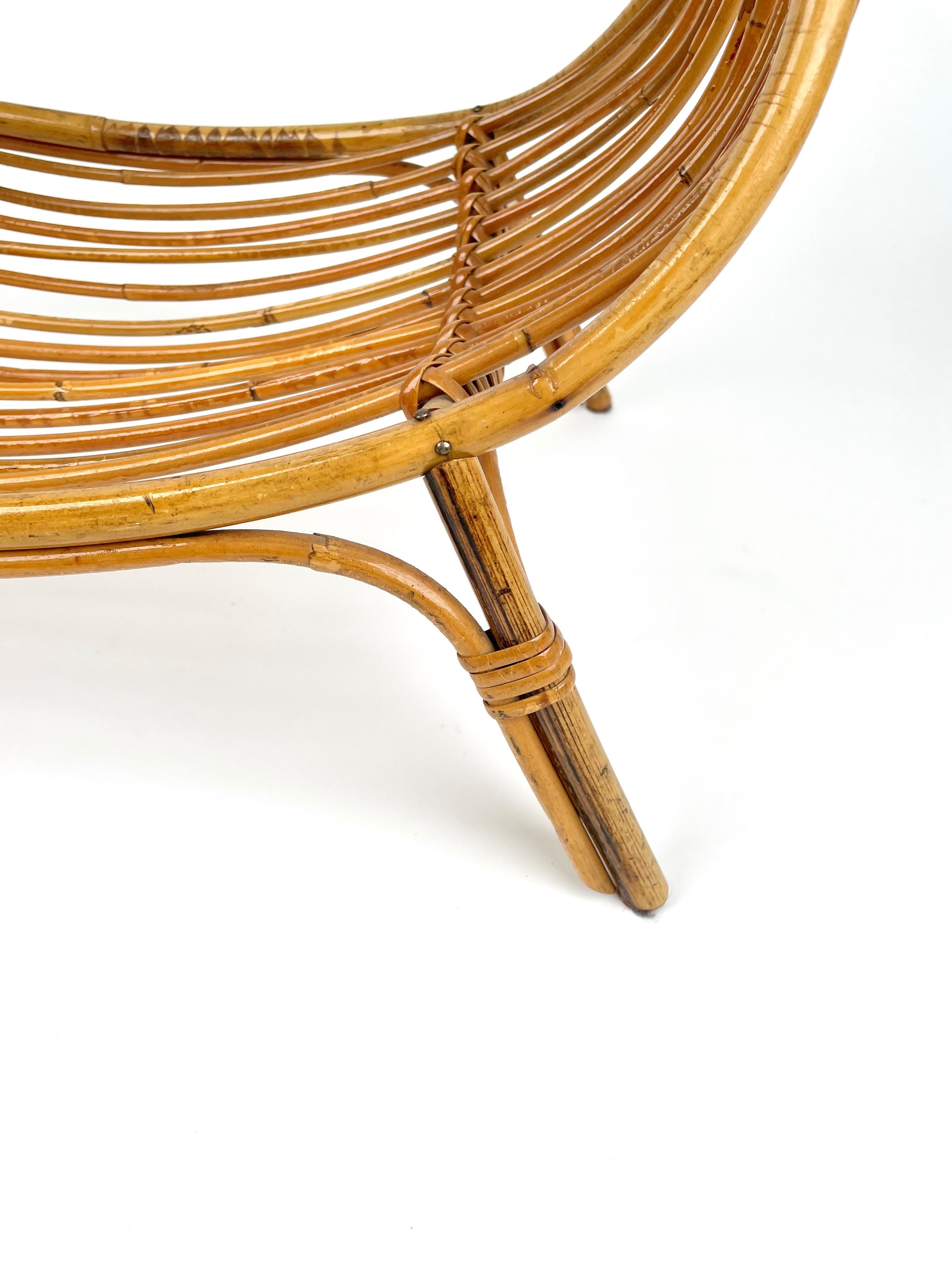 Midcentury Rattan & Bamboo Curved Magazine Rack, Italy 1960s For Sale 7