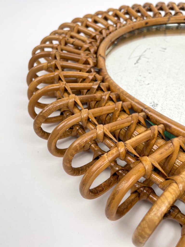 Mid-20th Century Midcentury Rattan & Bamboo Oval Wall Mirror, Italy, 1960s For Sale