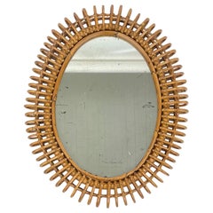Midcentury Rattan & Bamboo Oval Wall Mirror, Italy, 1960s