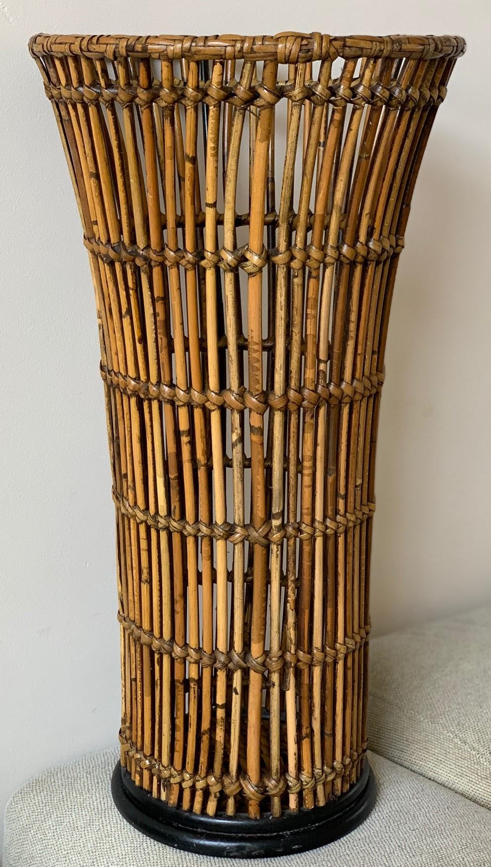 Mid-Century Modern Midcentury Rattan Bamboo Paper Bin, Cachepots, Planter or Umbrella Stand, 1950s