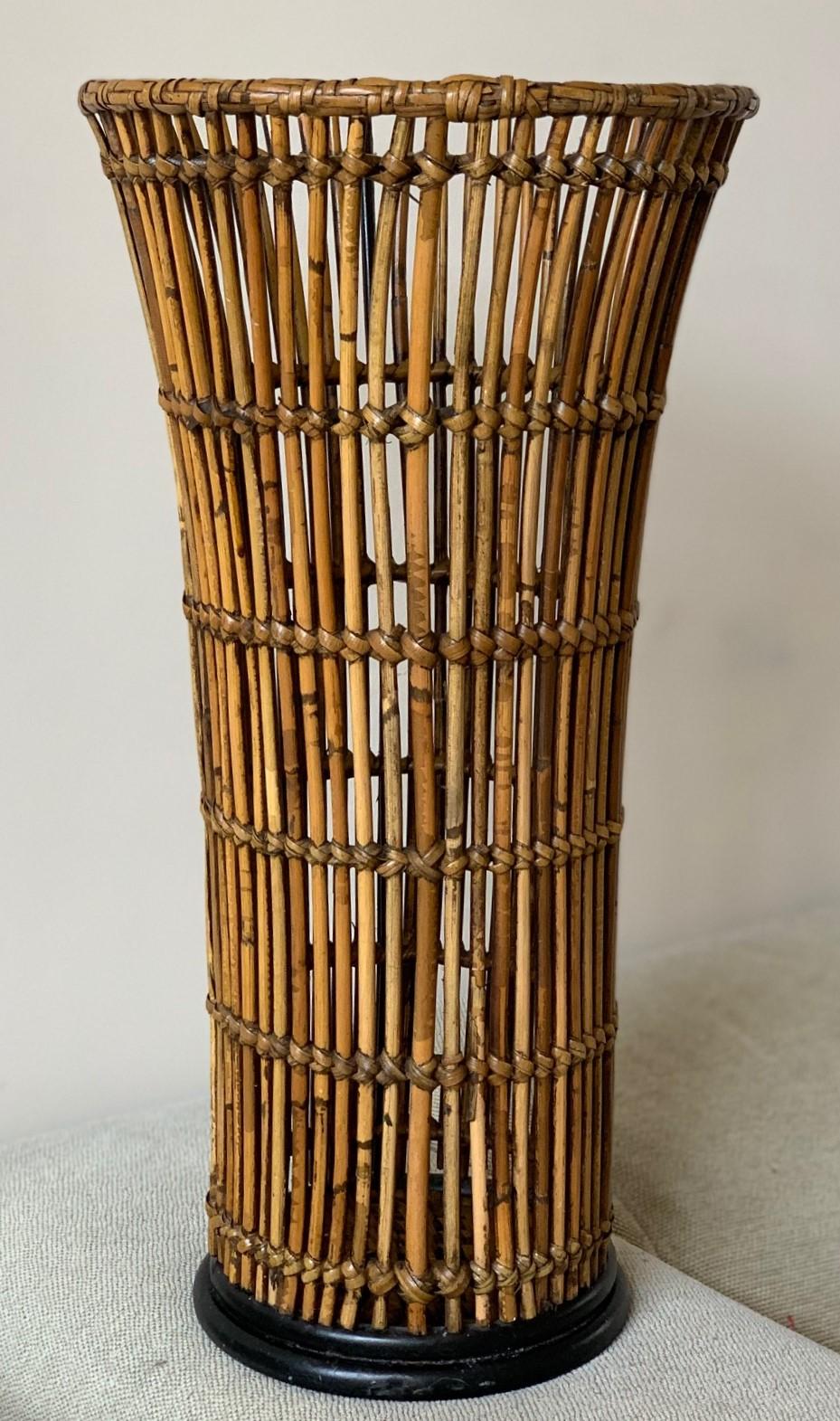 Italian Midcentury Rattan Bamboo Paper Bin, Cachepots, Planter or Umbrella Stand, 1950s