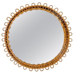 Midcentury Rattan 
Bamboo Round Wall Mirror Franco Albini Style, Italy, 1960s