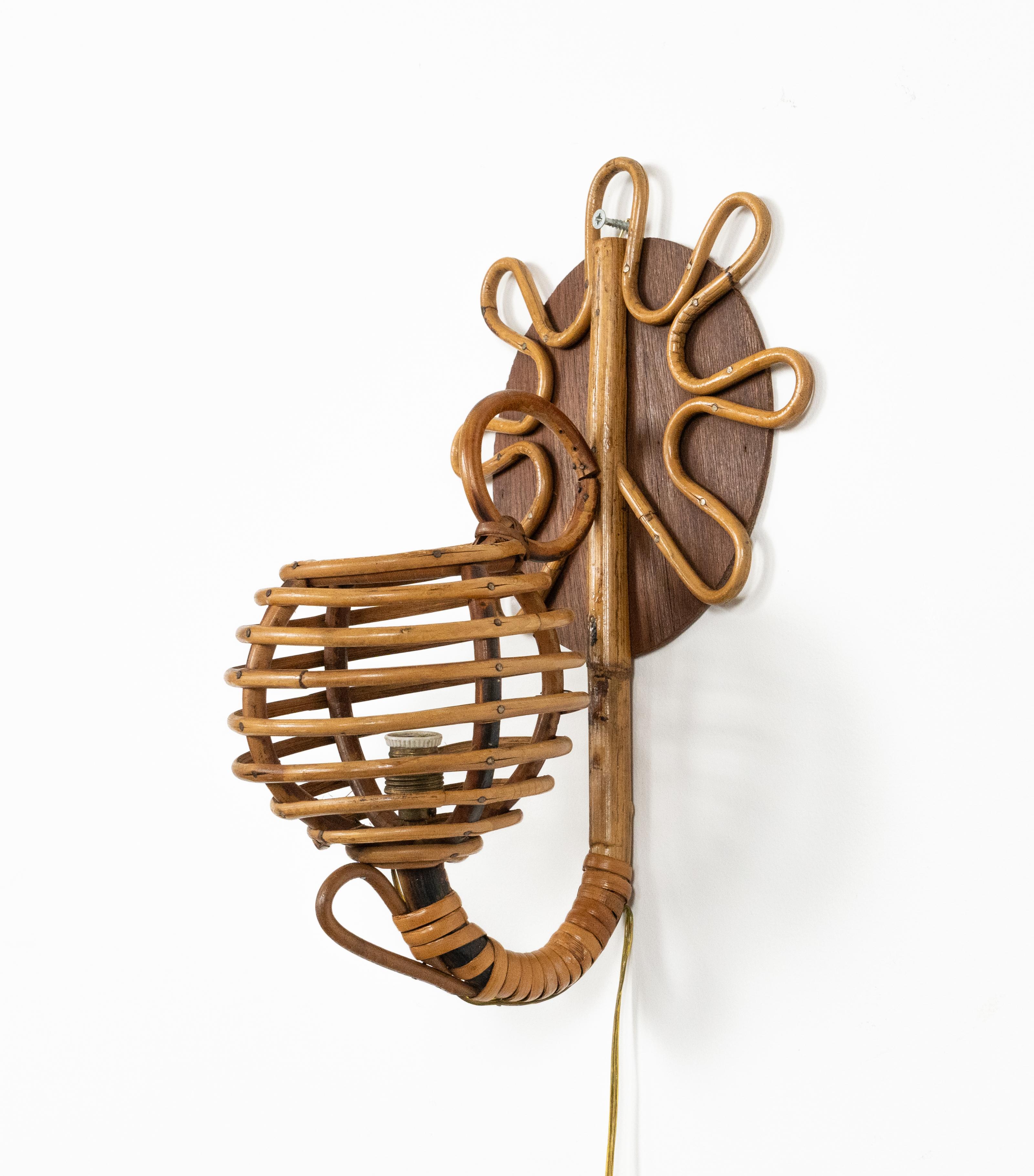 Farol de ratán y bambú de mediados de siglo, estilo Louis Sognot, Italia Años 60 en venta 3