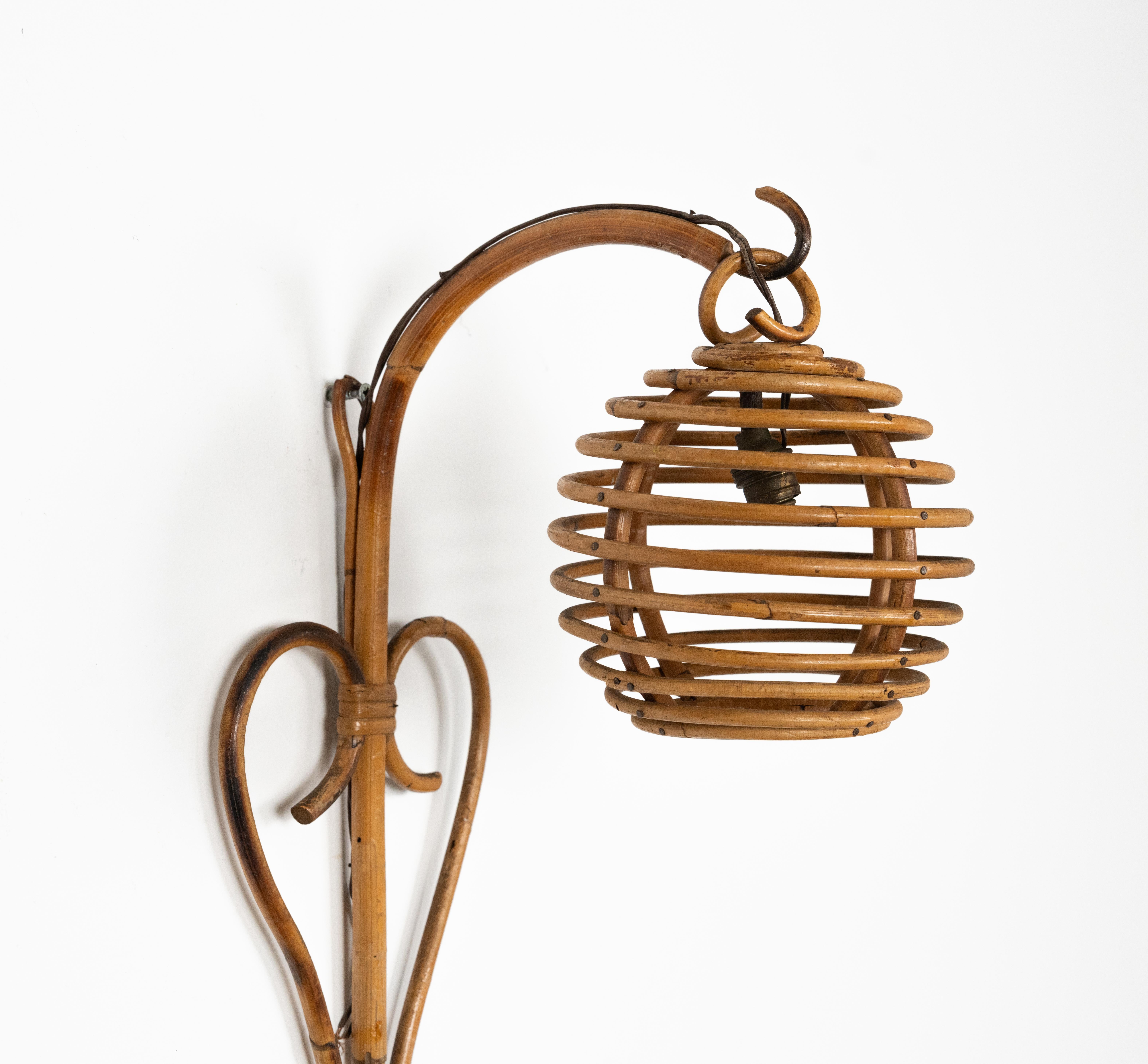Farol de ratán y bambú de mediados de siglo, estilo Louis Sognot, Italia Años 60 en venta 4