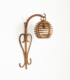Midcentury Rattan & Bamboo Sconce "Lantern" Louis Sognot Style, Italy 1960s