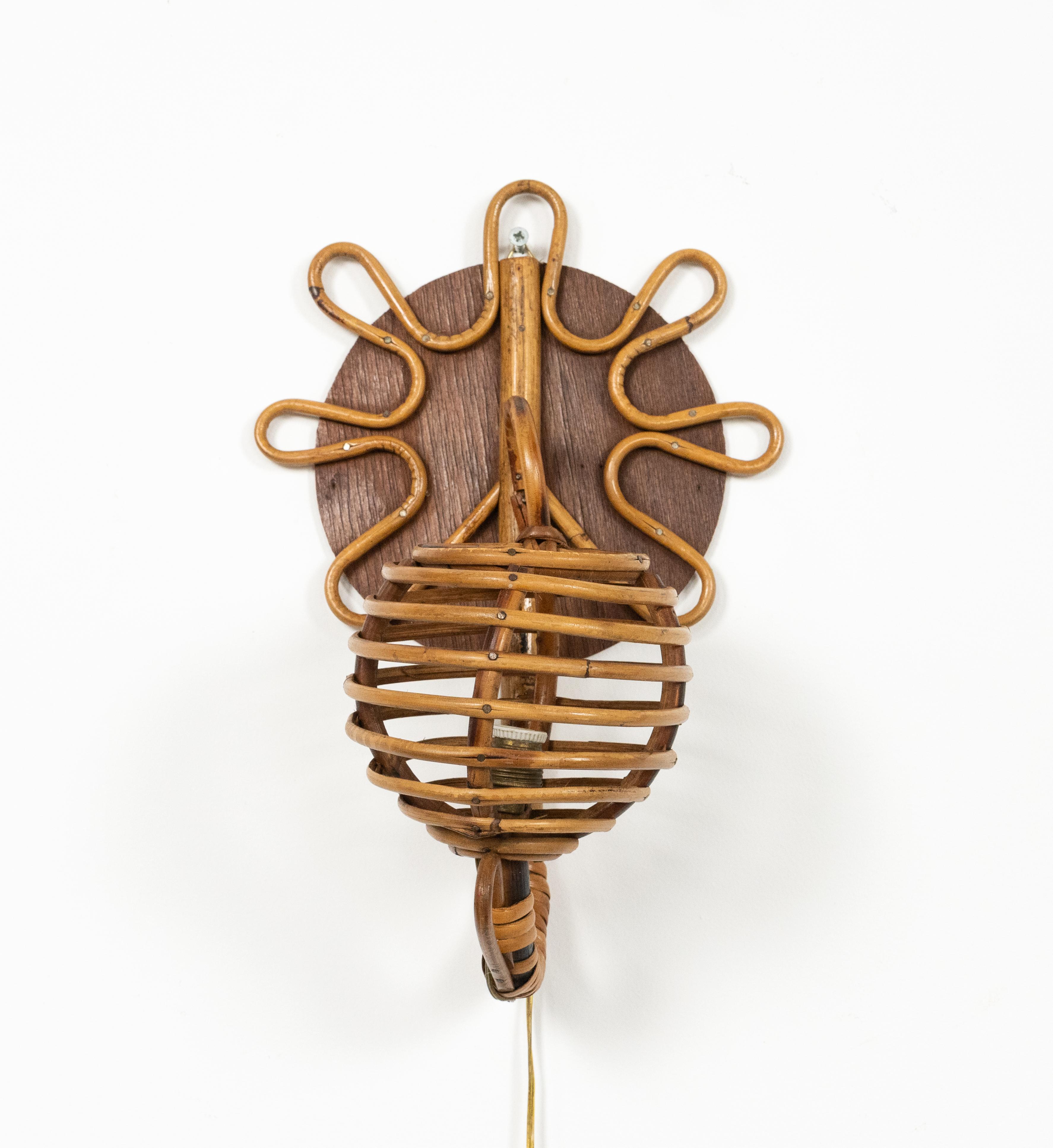 Farol de ratán y bambú de mediados de siglo, estilo Louis Sognot, Italia Años 60 mediados del siglo XX en venta