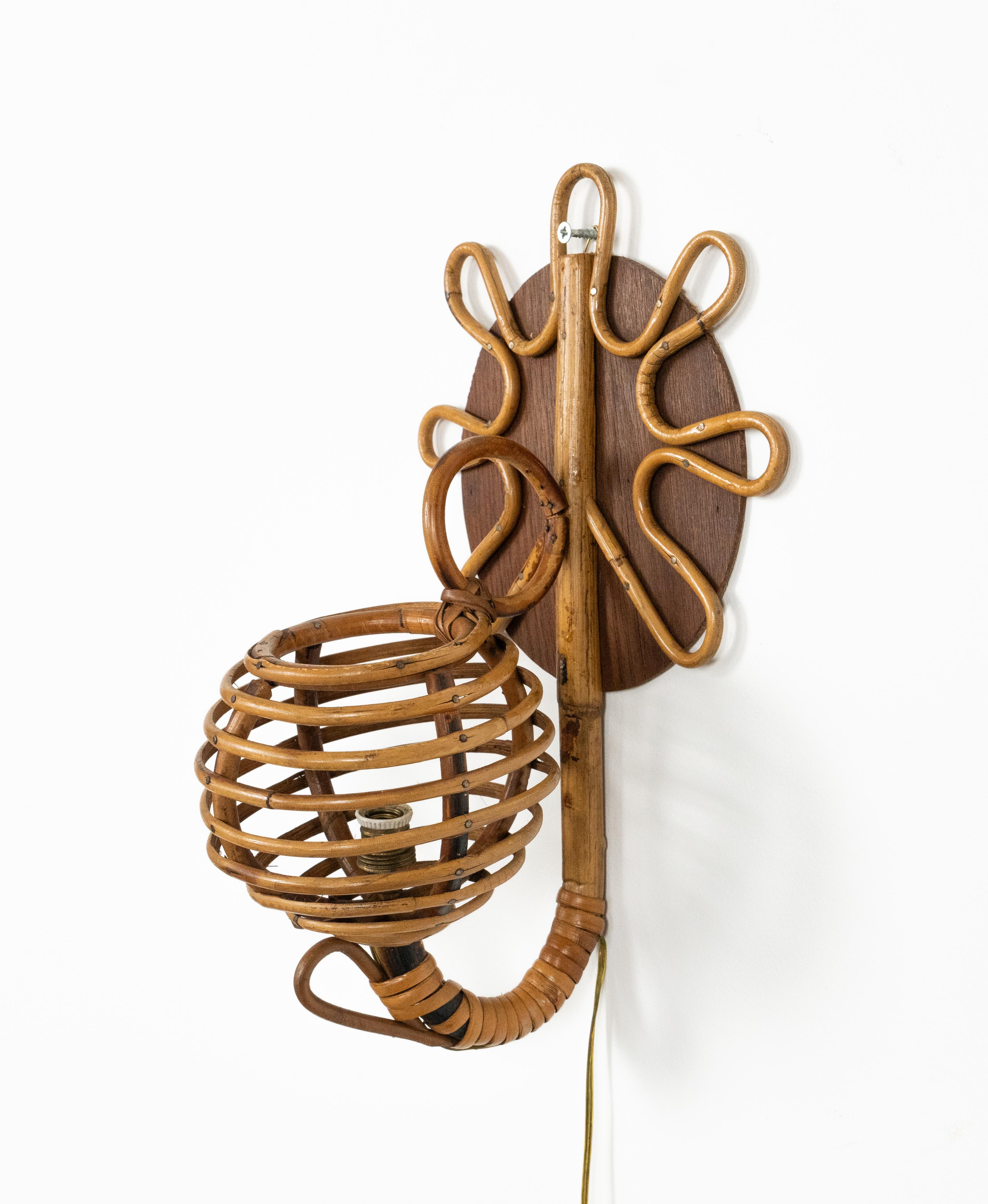 Farol de ratán y bambú de mediados de siglo, estilo Louis Sognot, Italia Años 60 en venta 1