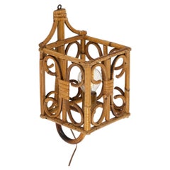 Midcentury Rattan & Bamboo Sconce "Lantern" Louis Sognot Style, Italy 1960s