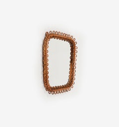 Midcentury Rattan & Bamboo Square Wall Mirror Franco Albini Style, Italy 1960s