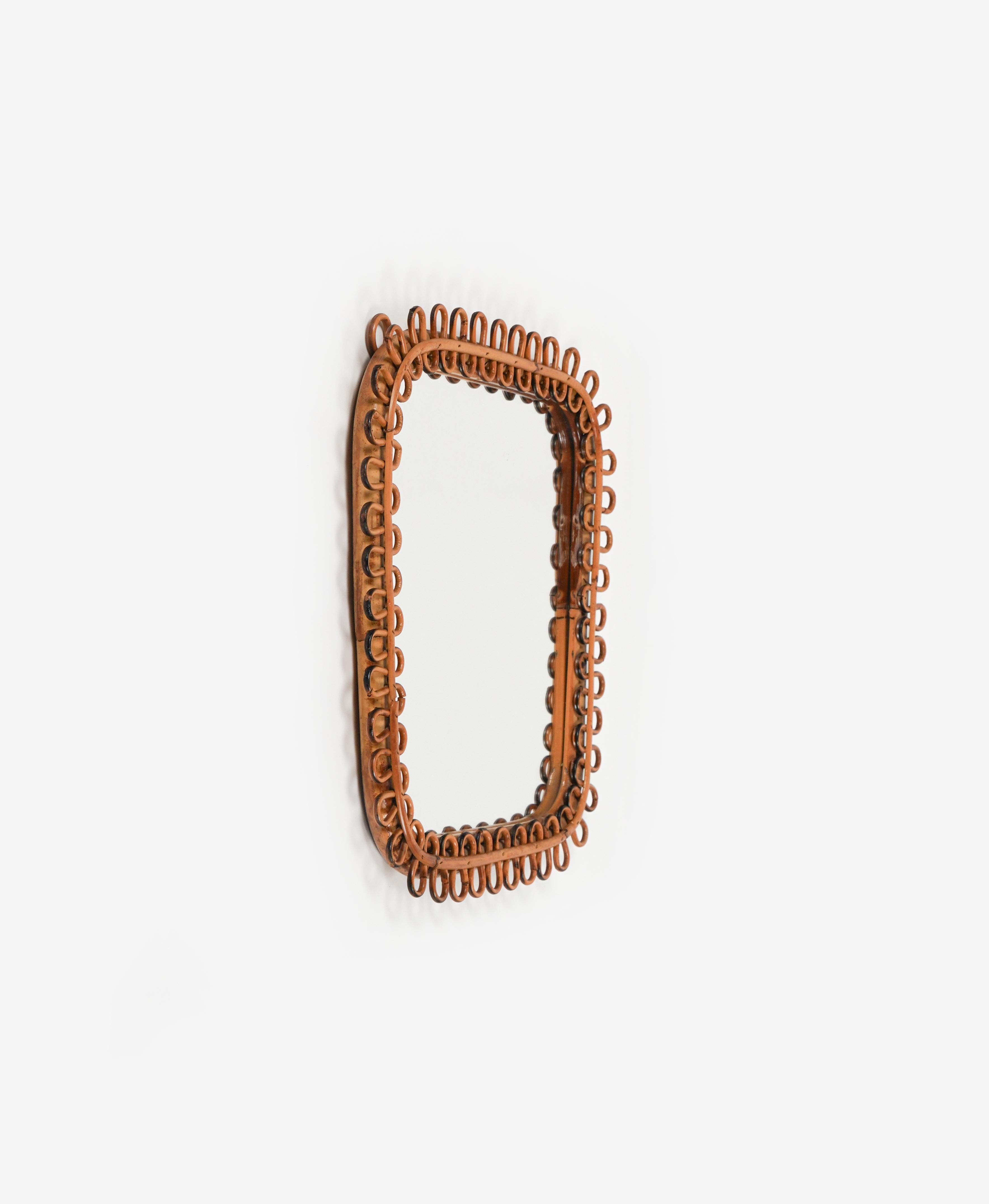 Midcentury Rattan & Bamboo Square Wall Mirror Franco Albini Style, Italy 1960s In Good Condition For Sale In Rome, IT
