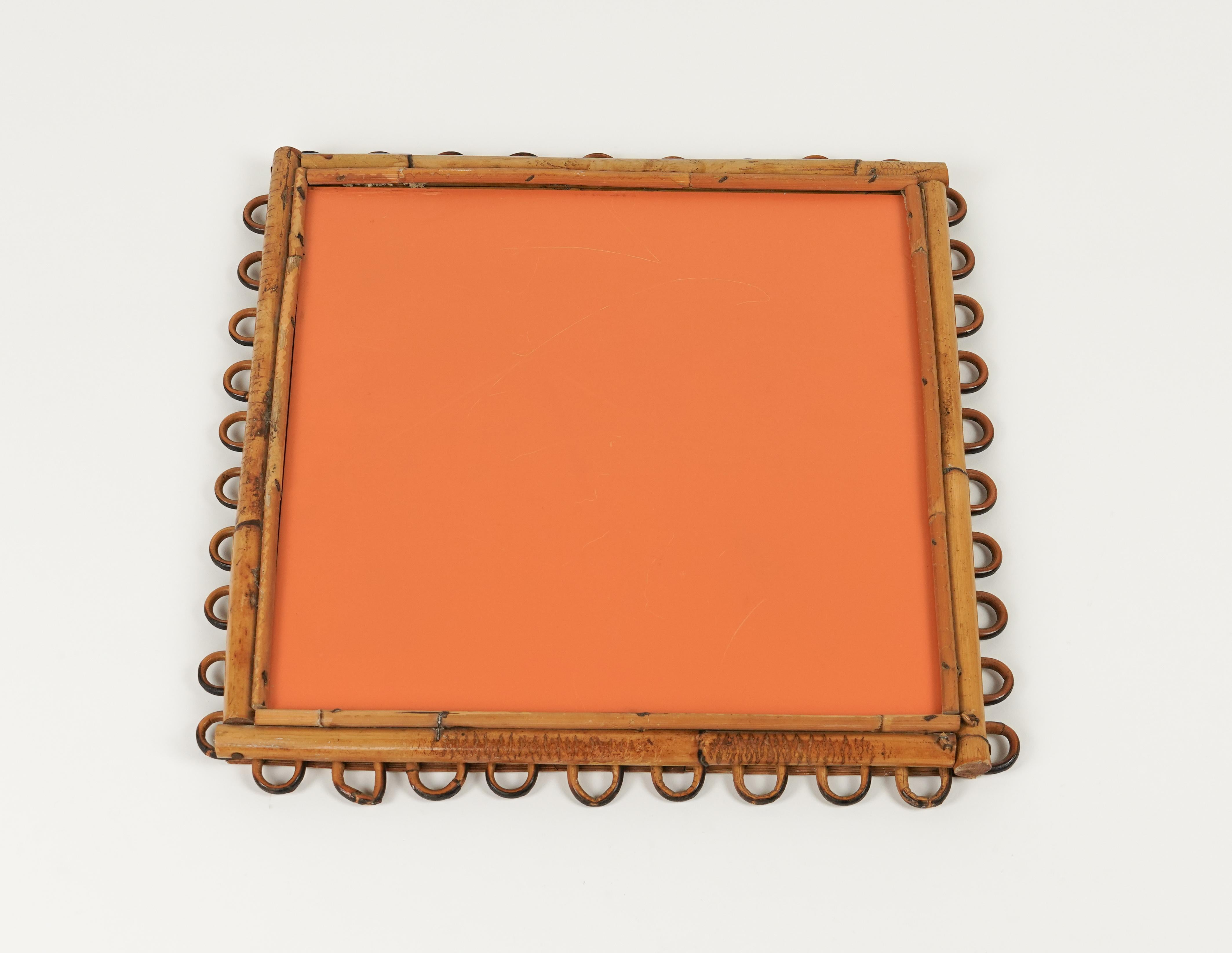 Midcentury Rattan & Bambus Quadratischer Wandspiegel Franco Albini Style, Italien 1960s im Angebot 5