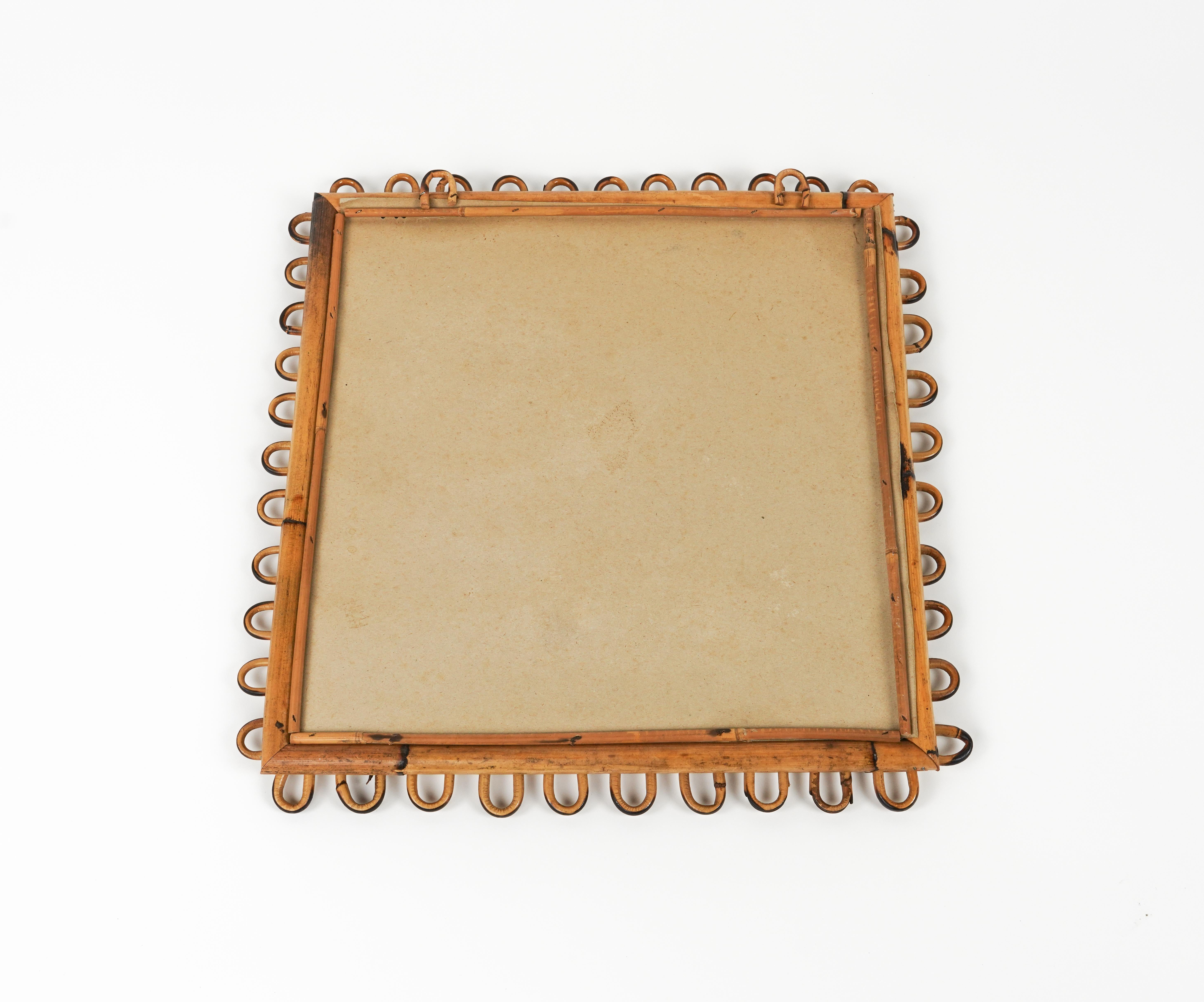 Midcentury Rattan & Bamboo Squared Wall Mirror Franco Albini Style, Italy 1960s For Sale 9