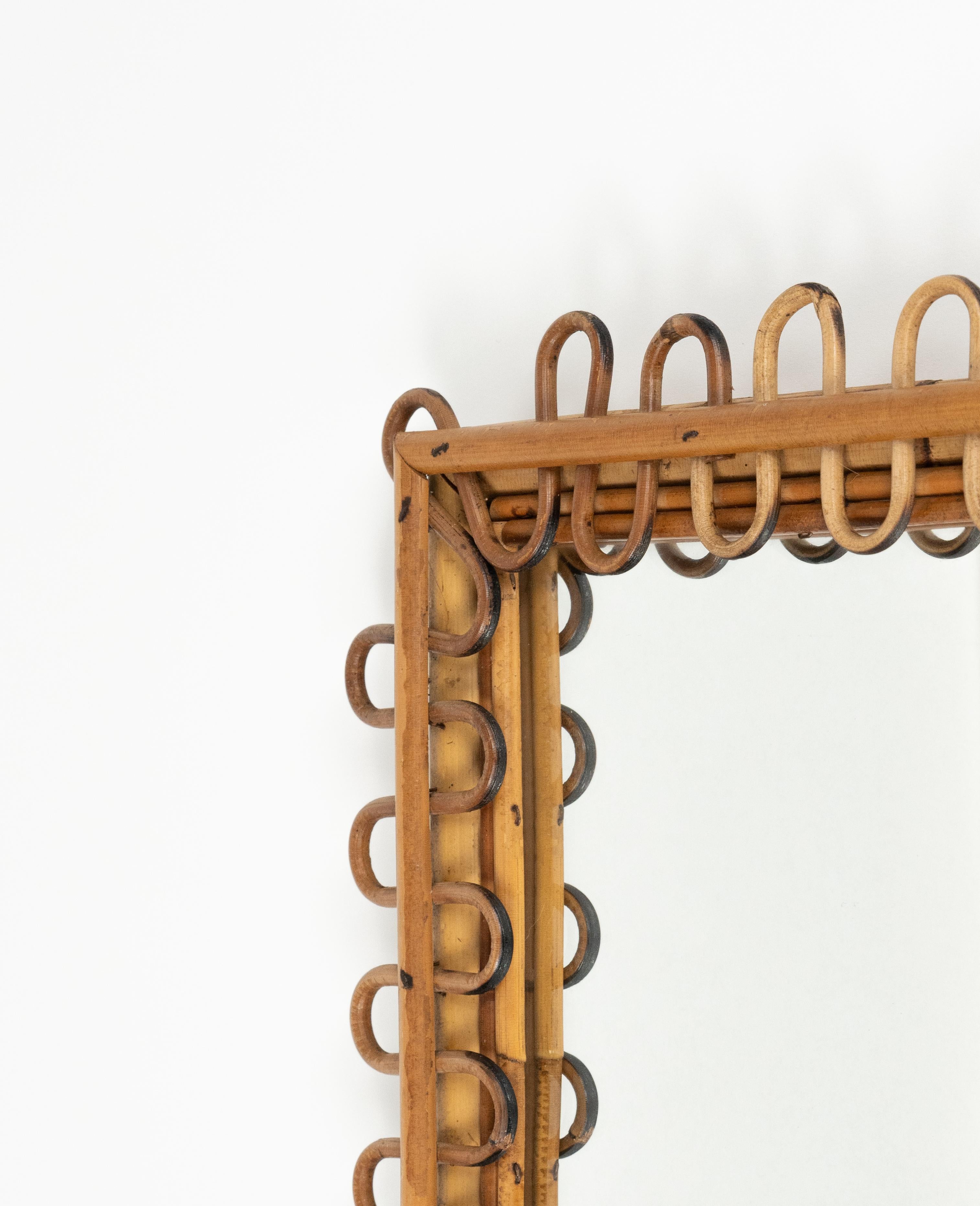 Mid-20th Century Midcentury Rattan & Bamboo Squared Wall Mirror Franco Albini Style, Italy 1960s For Sale