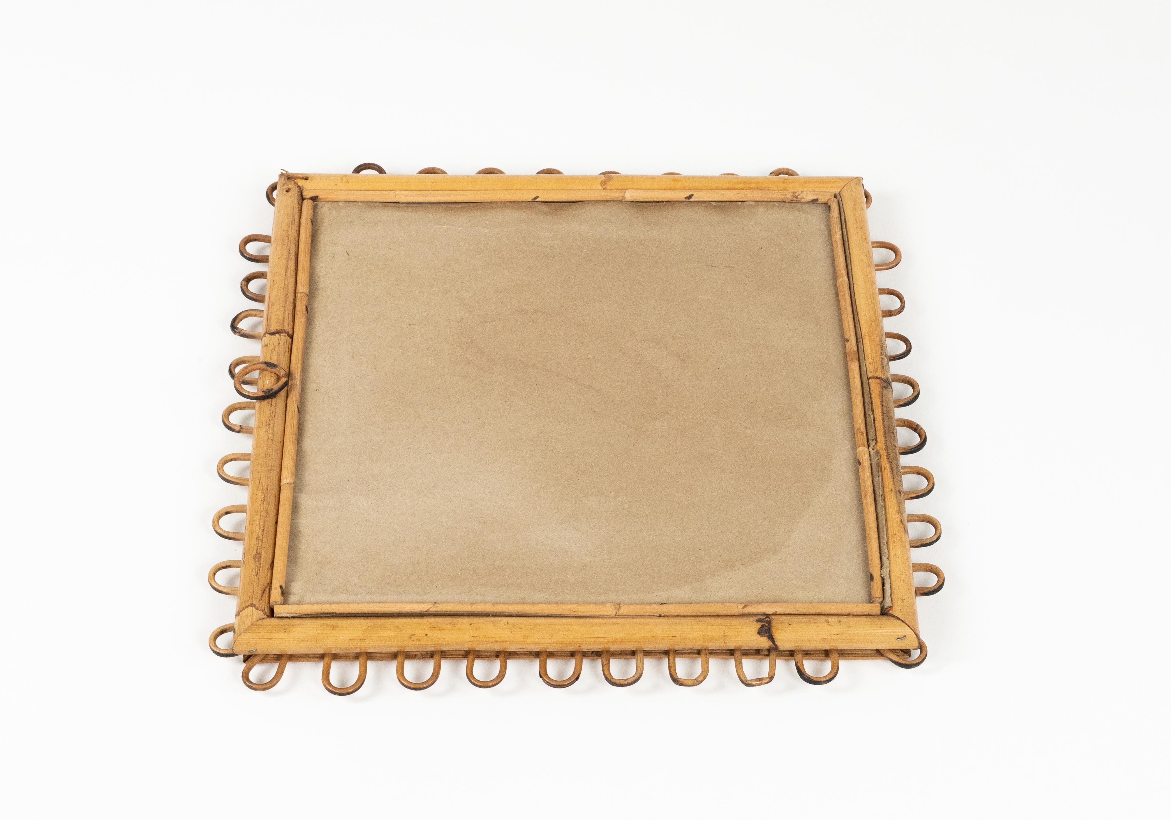Midcentury Rattan & Bamboo Squared Wall Mirror Franco Albini Style, Italy 1960s For Sale 1