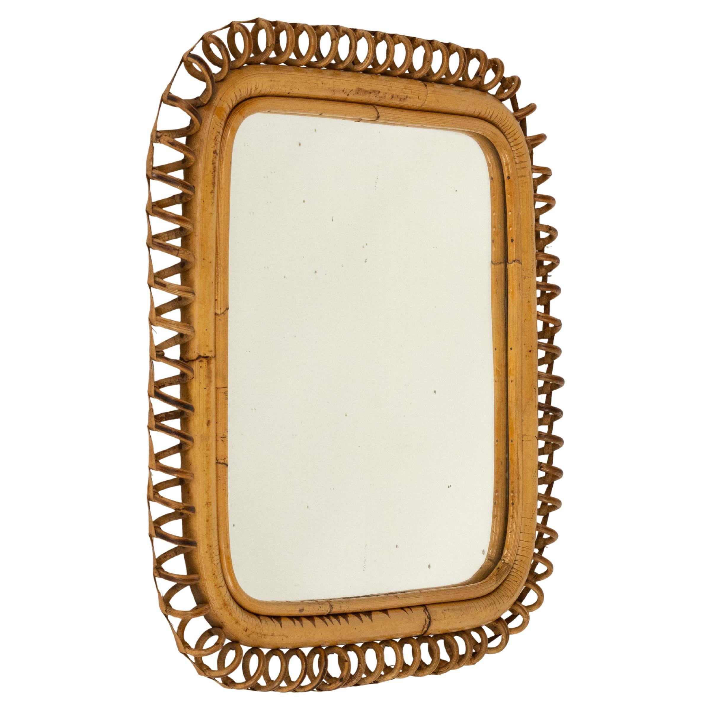 Specchio da parete quadrato in rattan e bambù del Medioevo Stile Franco Albini, Italia, anni '60 in vendita
